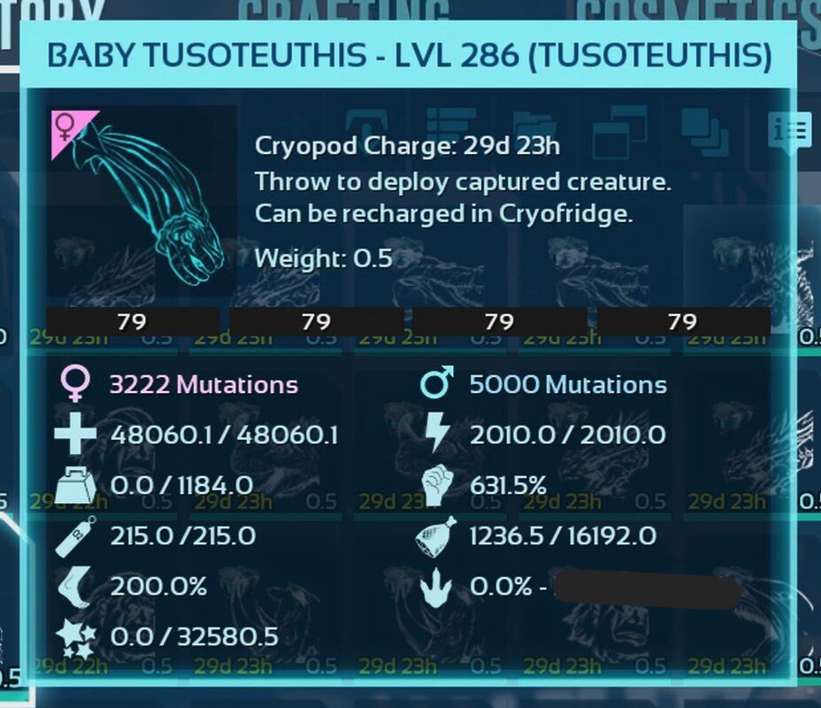 ARK ASCENDED PVE OFICIAL PAIR BABY TUSO BLACK ID79 HIGH STATUS PC/XBOX/PS5