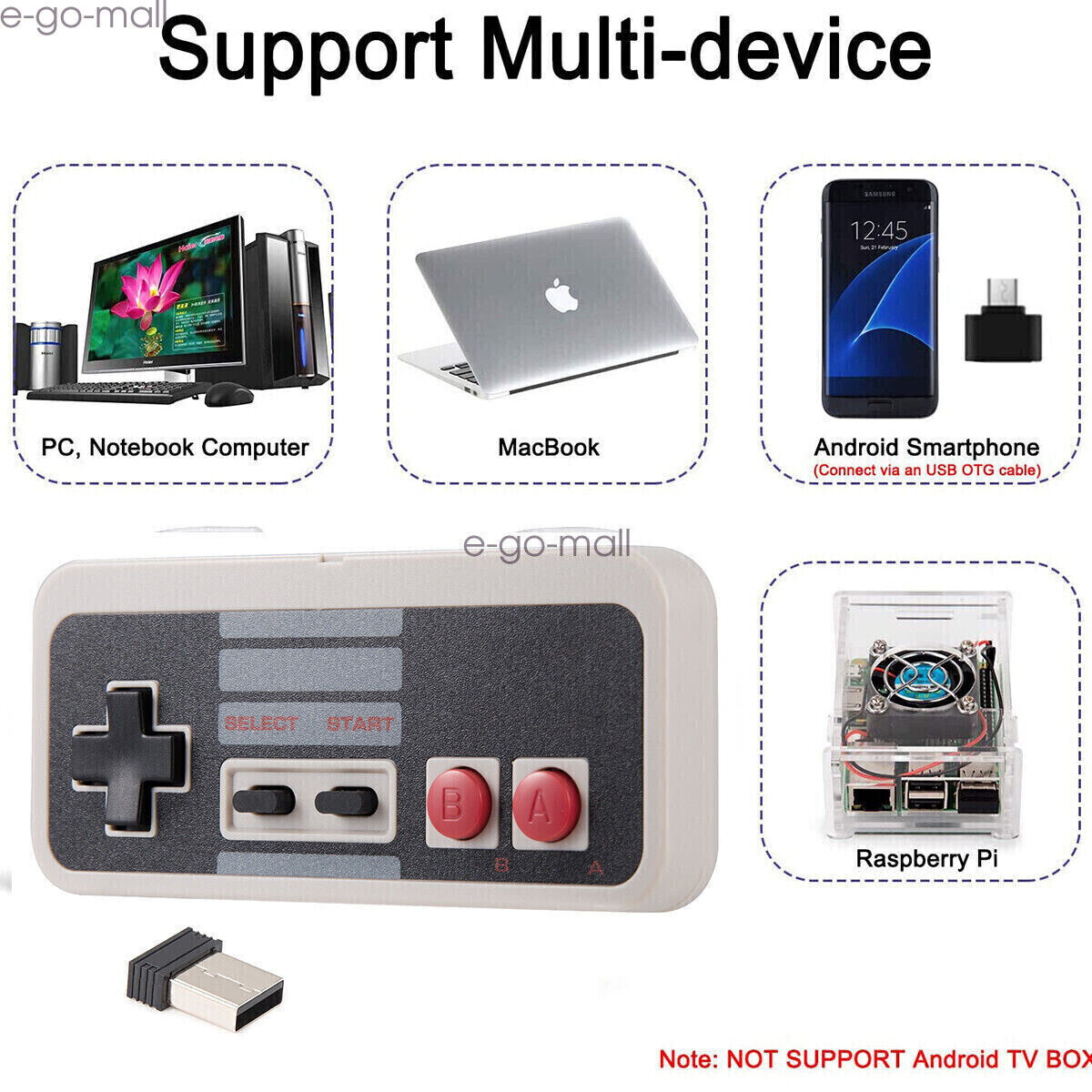 Wireless SNES Controller & USB Receiver for PC MAC Raspberry Pi Windows Computer