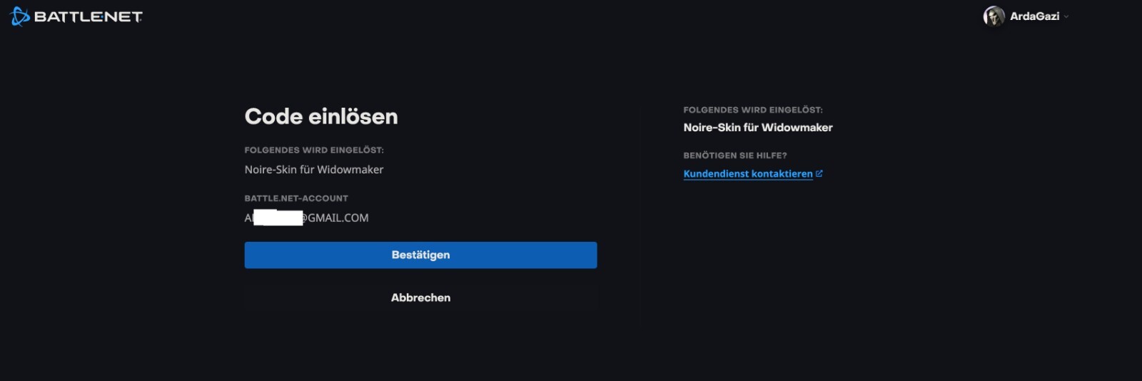Overwatch Noire Widowmaker Skin Code Unused PS4