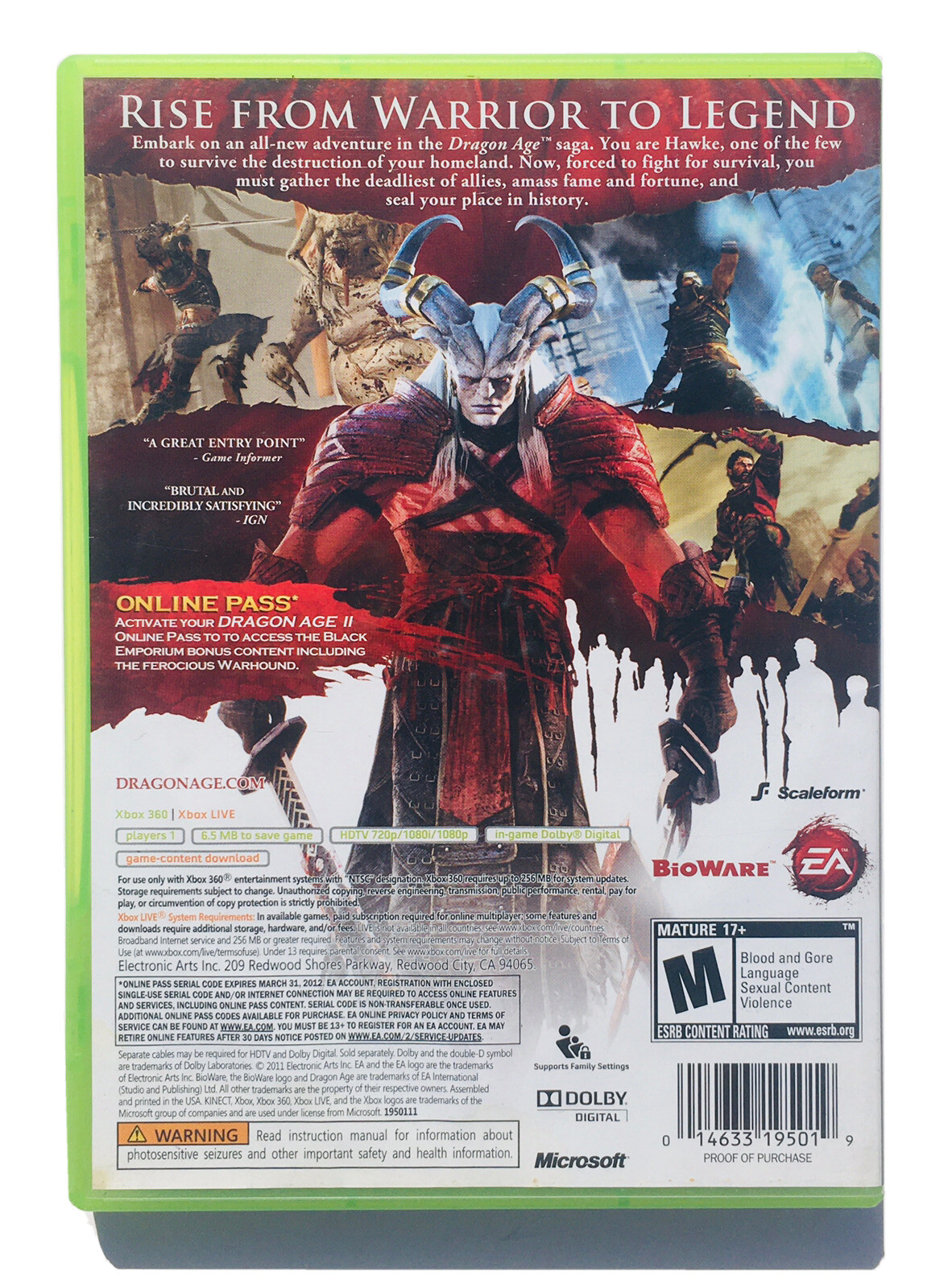 Dragon Age II (2011) Microsoft Xbox 360 RARE Complete CIB EA BioWare VGC X360
