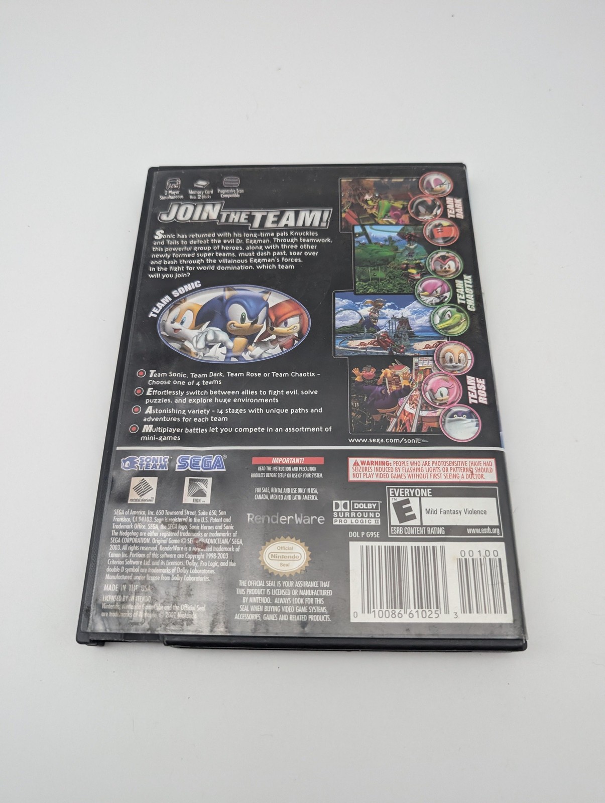 Sonic Heroes Nintendo GameCube GC Video Game Disc Case SEGA E Everyone NTSC
