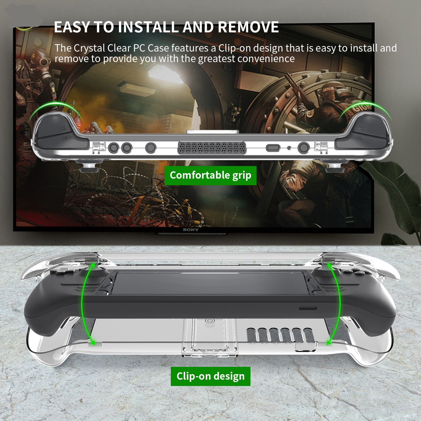 Anti-Slip Crystal Clear Console Protective Case Stand Cover Shell for Steam Deck