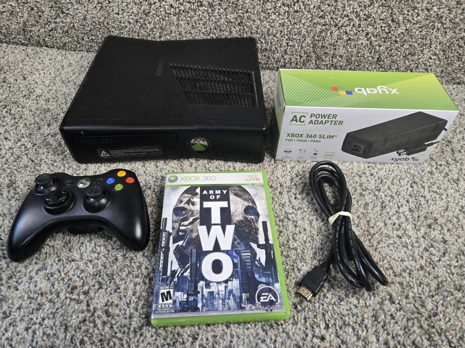Microsoft Xbox 360 S 120 GB Black Console 1439 w/ Controller Cords & Game Tested