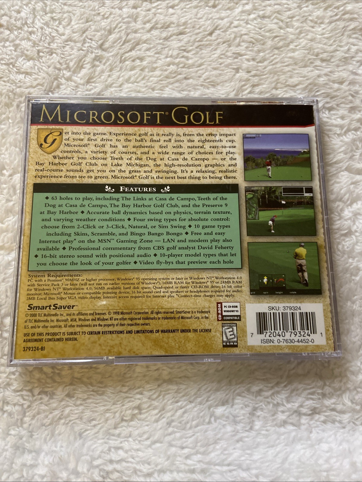 Microsoft Golf for Windows 95 PC CD ROM 2000 VTG Sports Computer Game Clubs