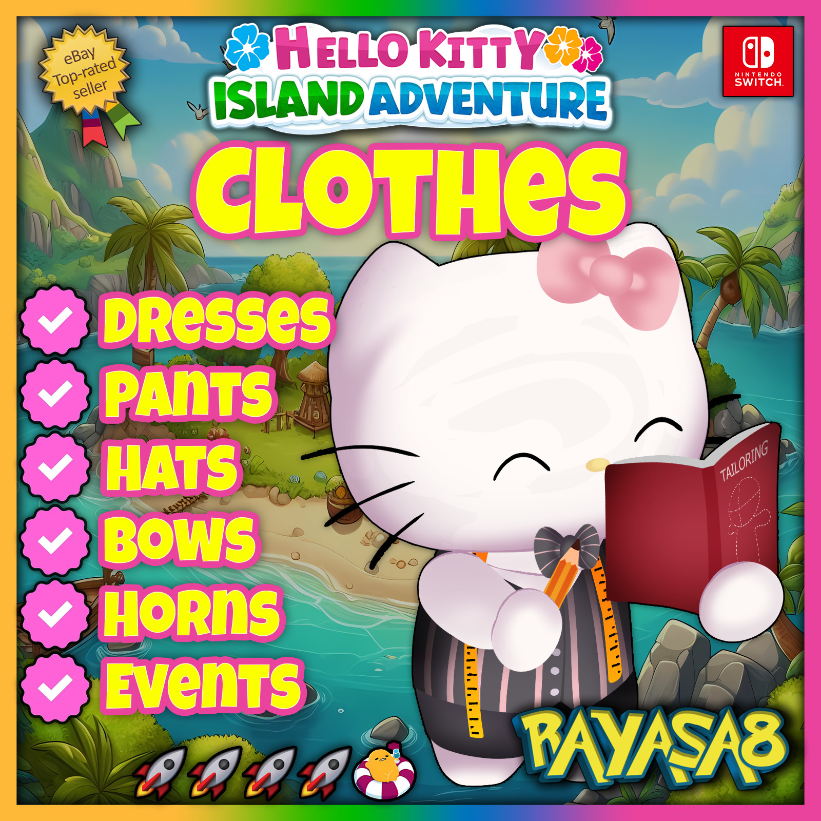 Hello Kitty Island Adventure Clothes 👗Any Item Nintendo Only
