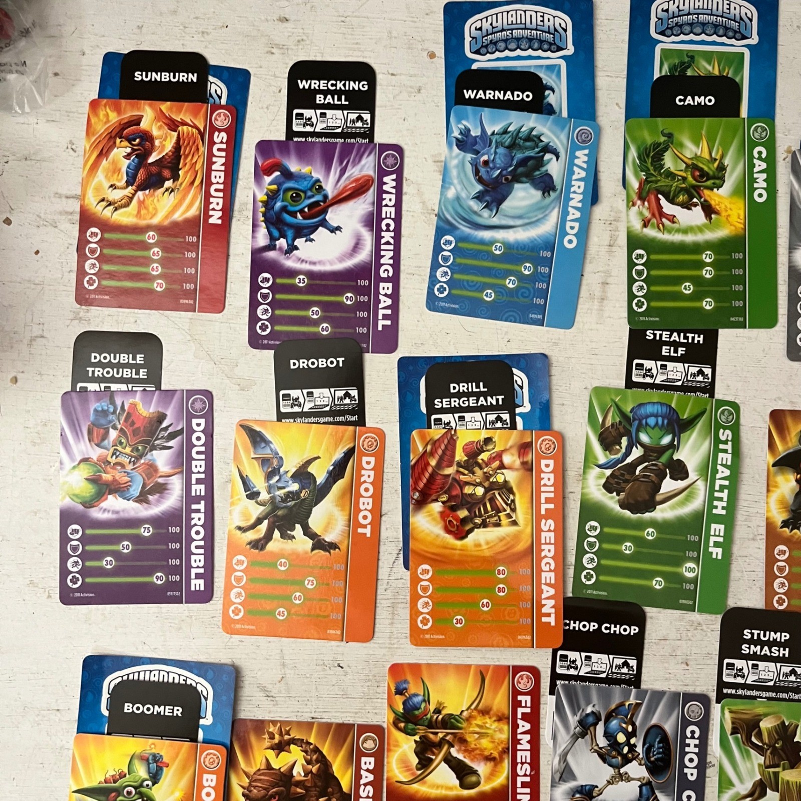 Lot of 22 Skylanders SPYROS ADVENTURE #1 Character Cards & Codes Stickers