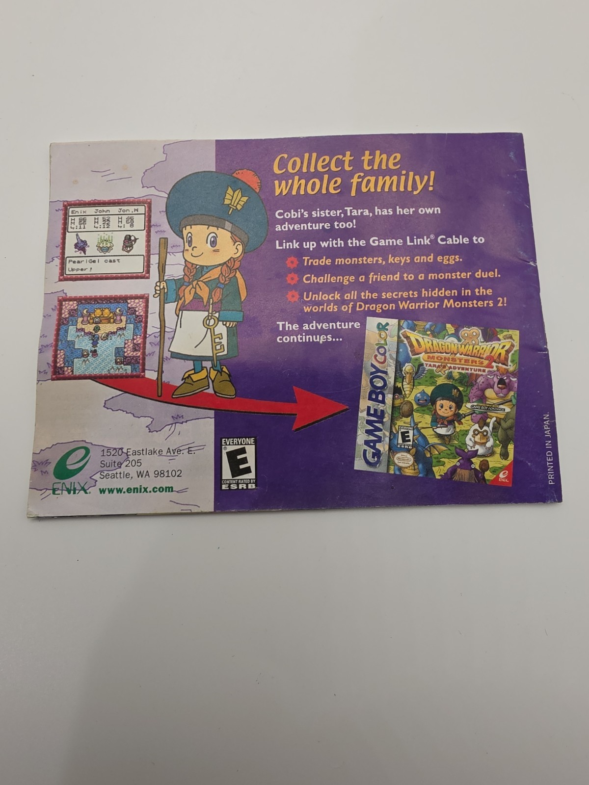 Dragon Warrior Monsters 2 Cobi’s Journey Instruction Manual Only Game Boy Color
