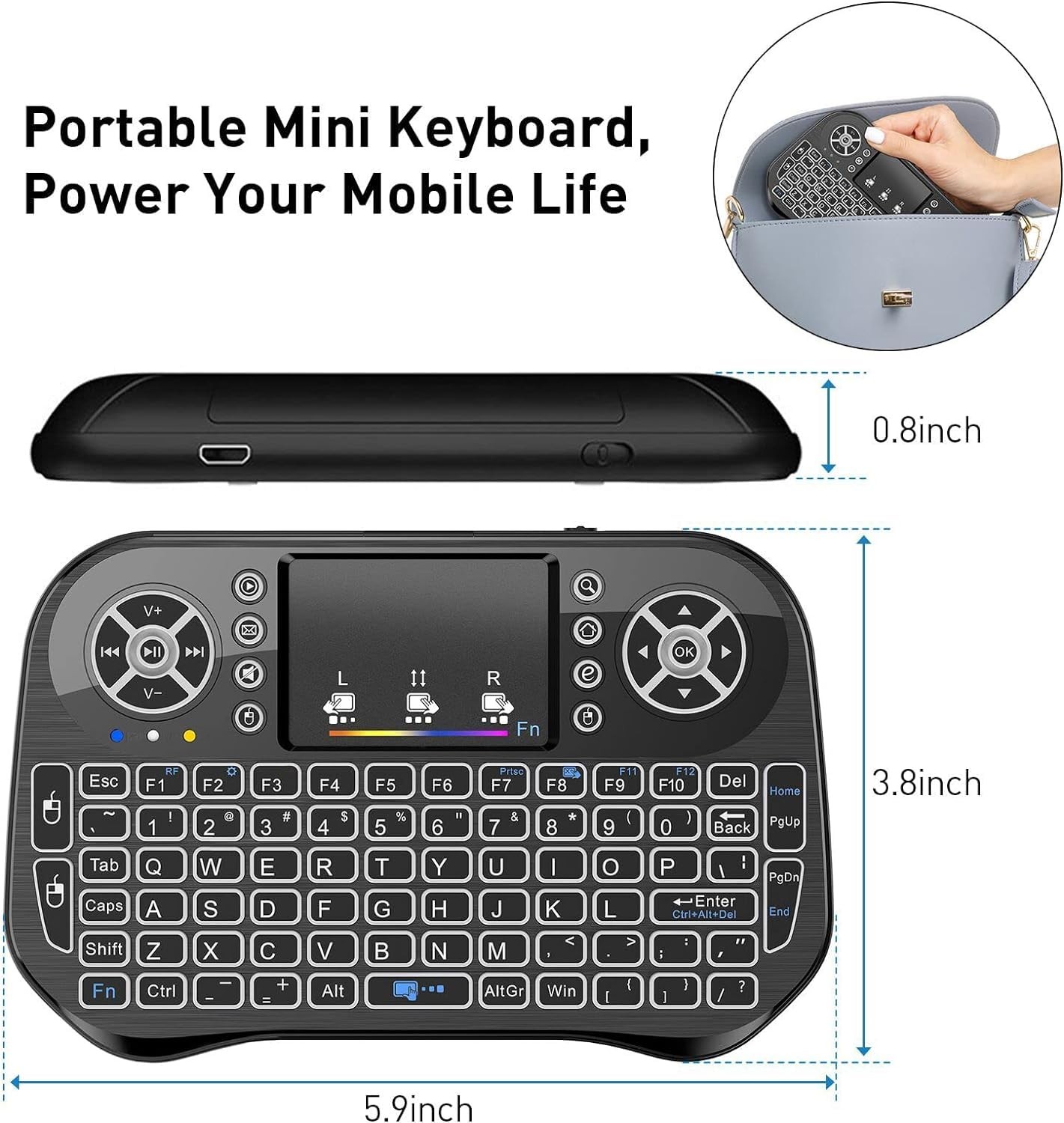 Mini Wireless Keyboard with Touchpad Mouse Combo, 7 Colors RGB Multicolor