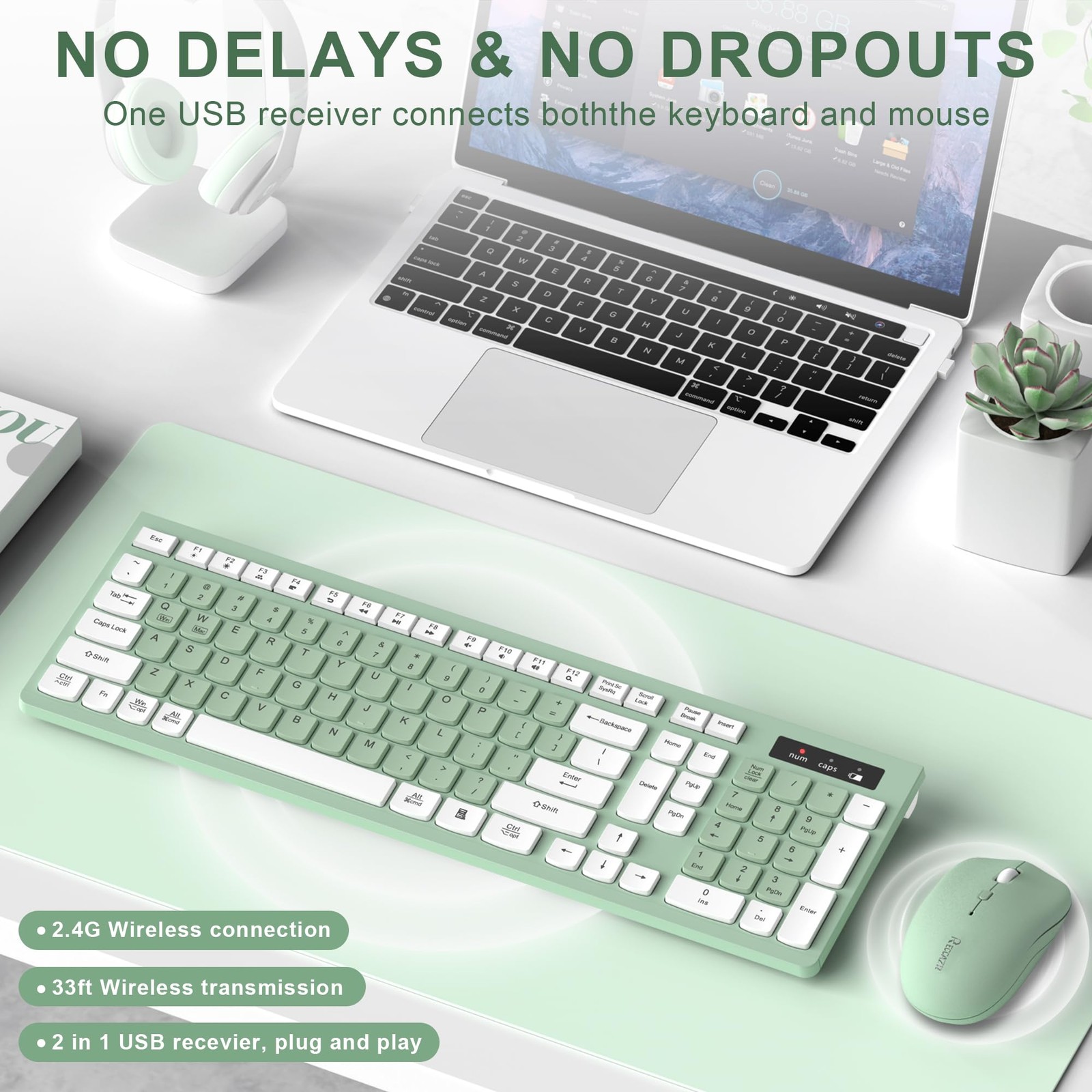 Wireless Keyboard and Mouse Combo Full-Sized Wireless Keyboard and Adjustable…
