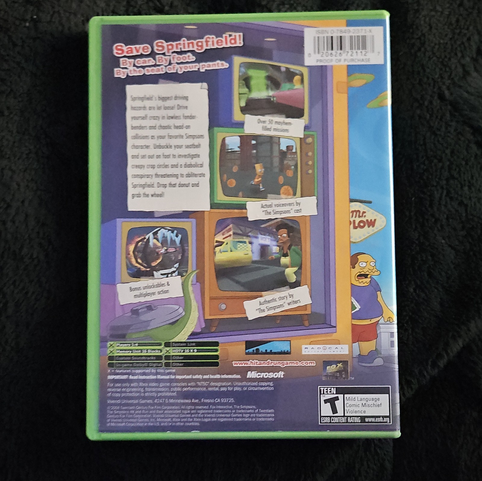 Vivendi The Simpsons: Hit & Run Platinum Hits Microsoft Xbox T Manual Case Disc