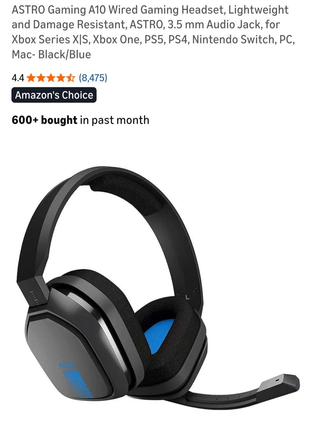 ASTRO Gaming A10 Wired Gaming Headset, Lightweight and Damage Resistant, ASTRO