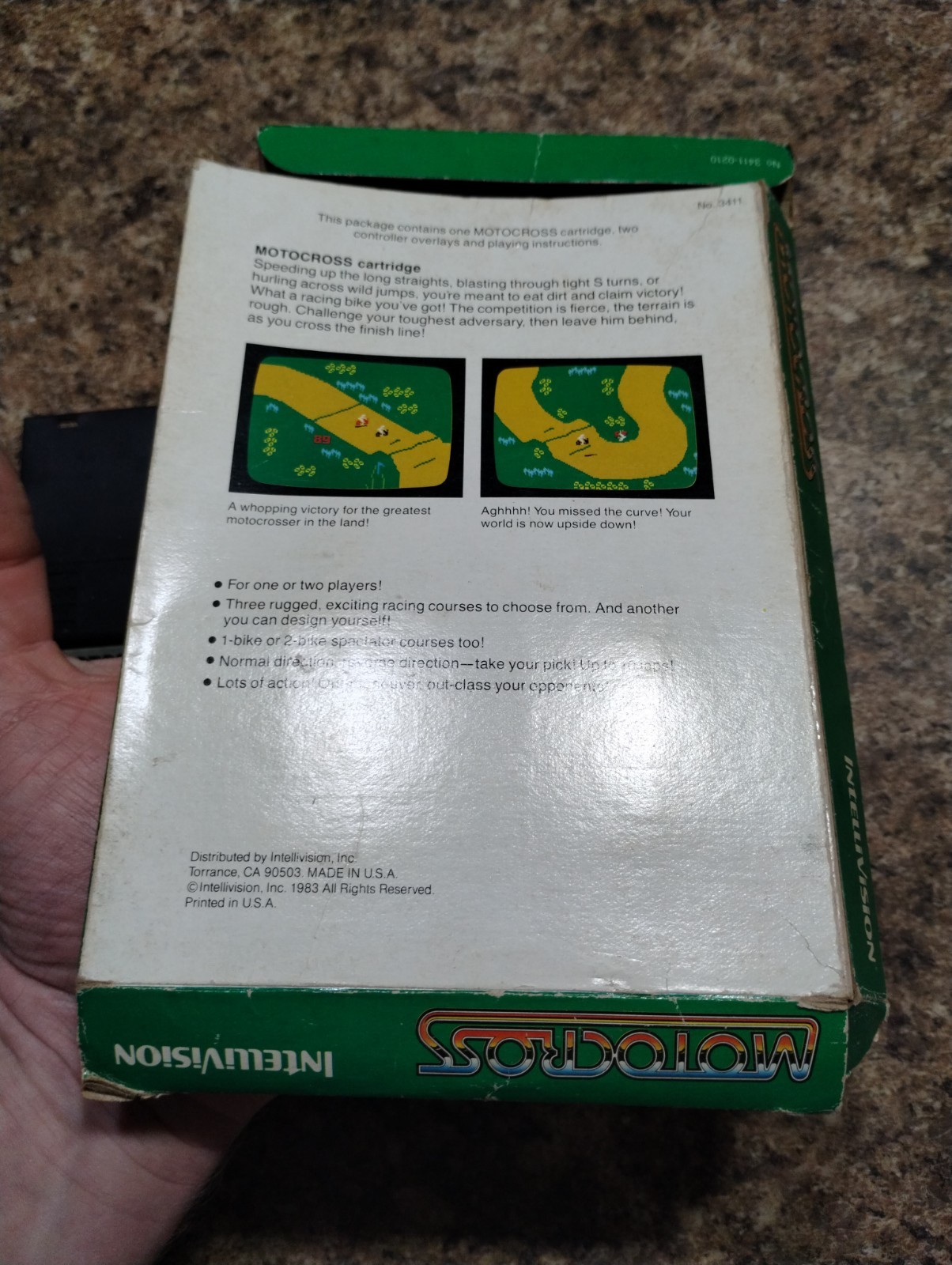 Vintage Mattel Intellivision MOTOCROSS Video Game Singapore Cartridge Box Manual