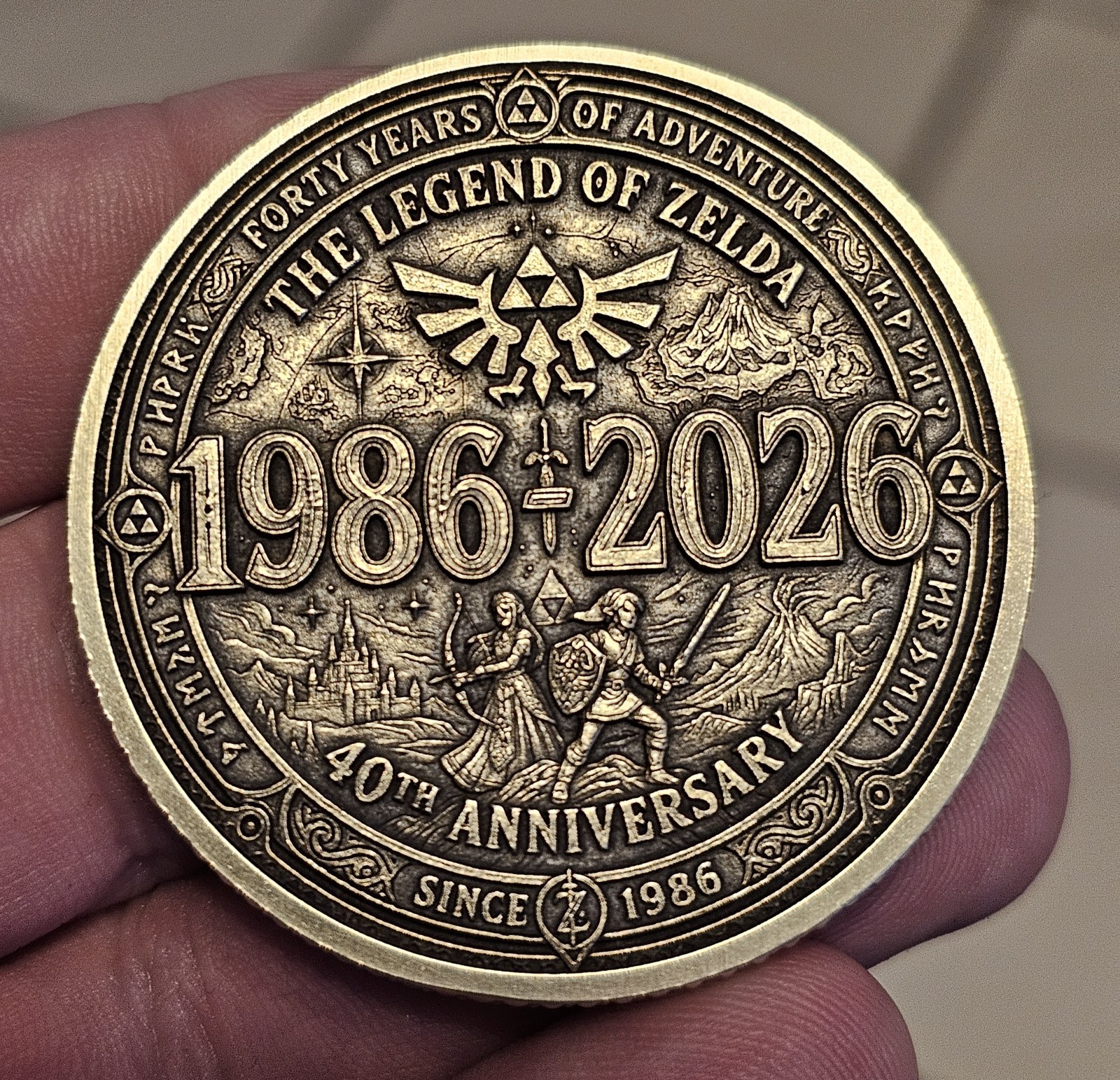 Zelda 40 Year Anniversary 50mm Solid Brass Coin #2 Laser Engraved