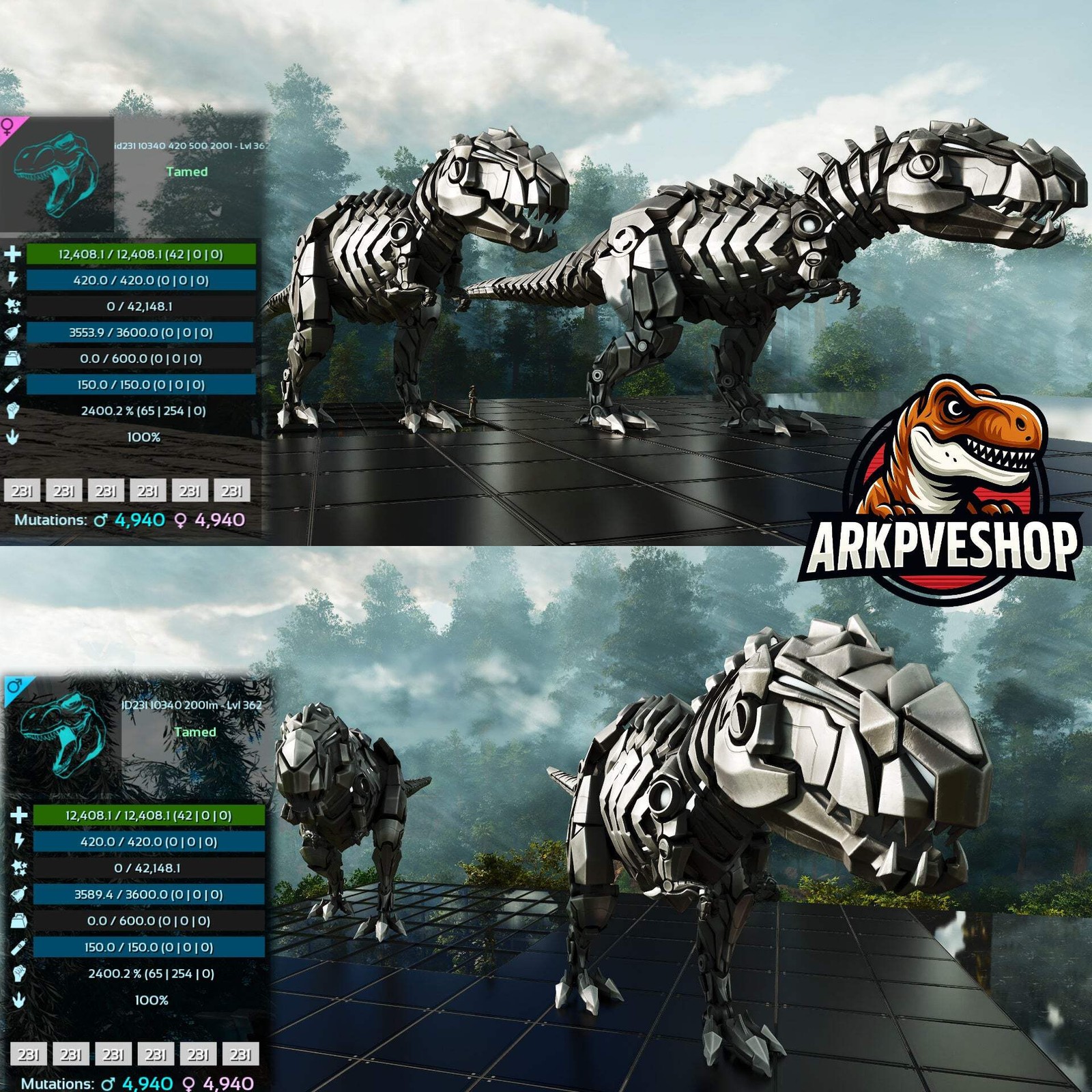 ASA PVE 🦖ARK Survival Ascended Tek Rex 2400% melee Imprinted Top Boss Stats