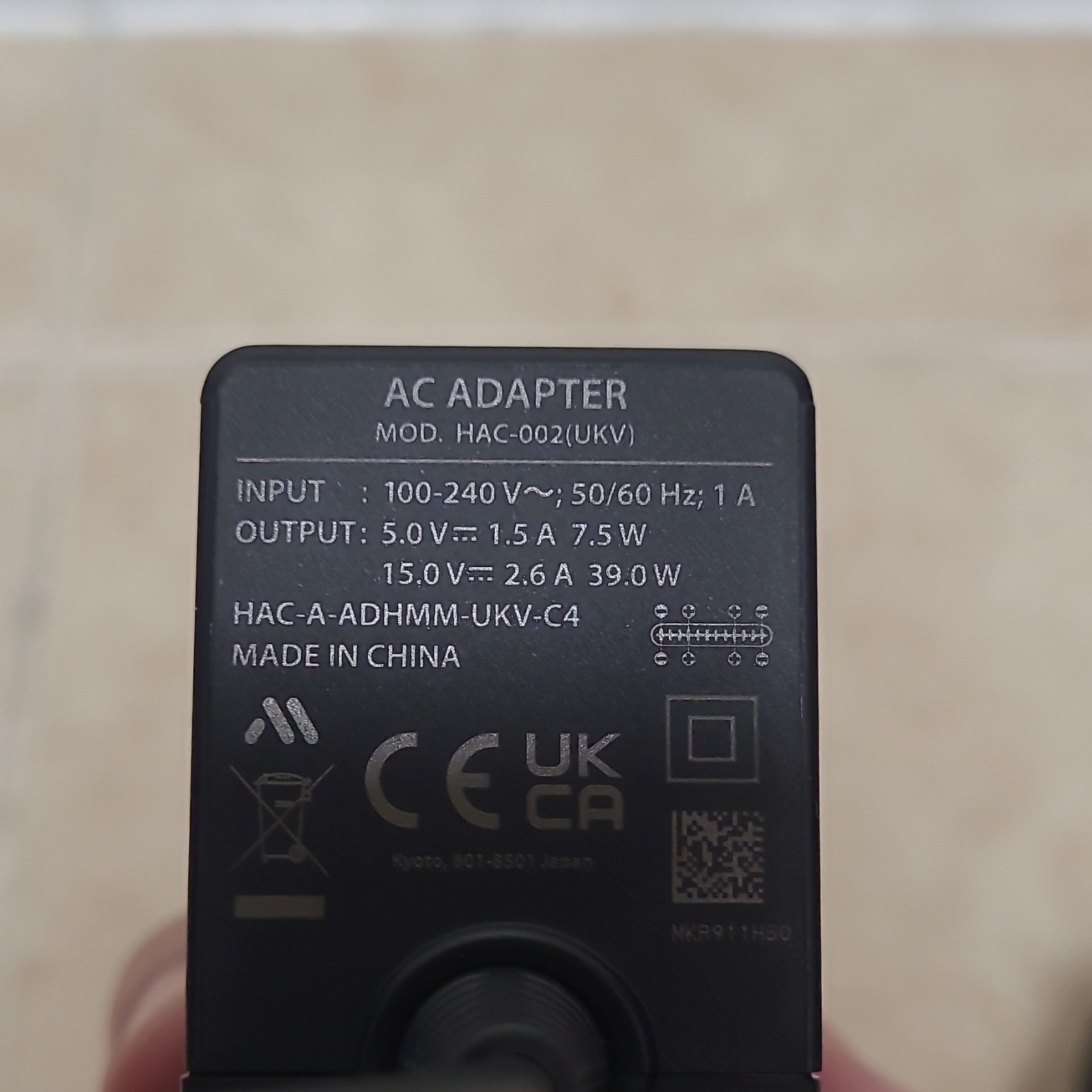 Nintendo HAC-002 (UKV) AC Adapter USB-C Charger for Switch Console UK Plug