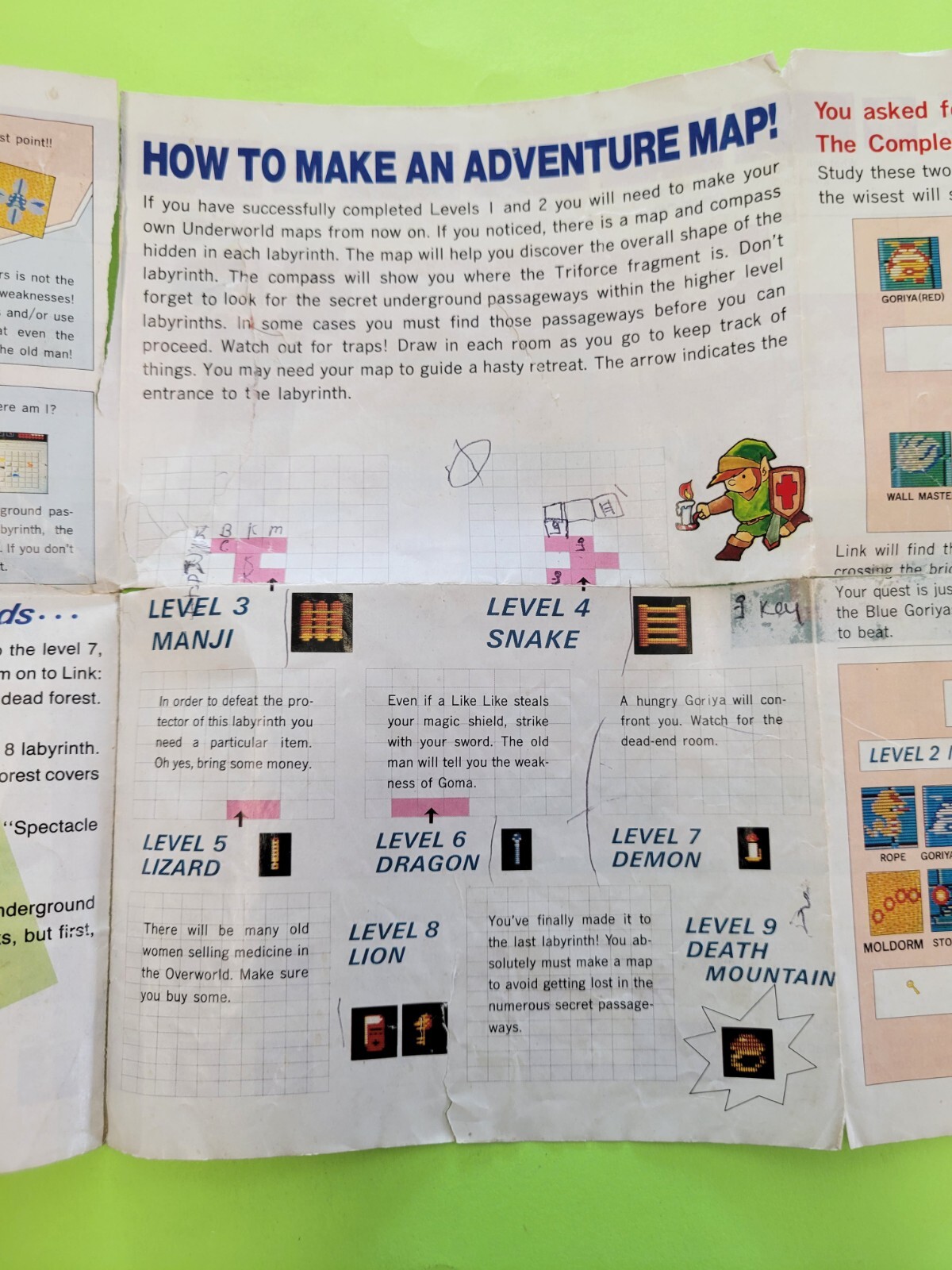 Vtg 1987 LEGEND OF ZELDA Nintendo NES Original Maps & Strategies Fold-Out Insert