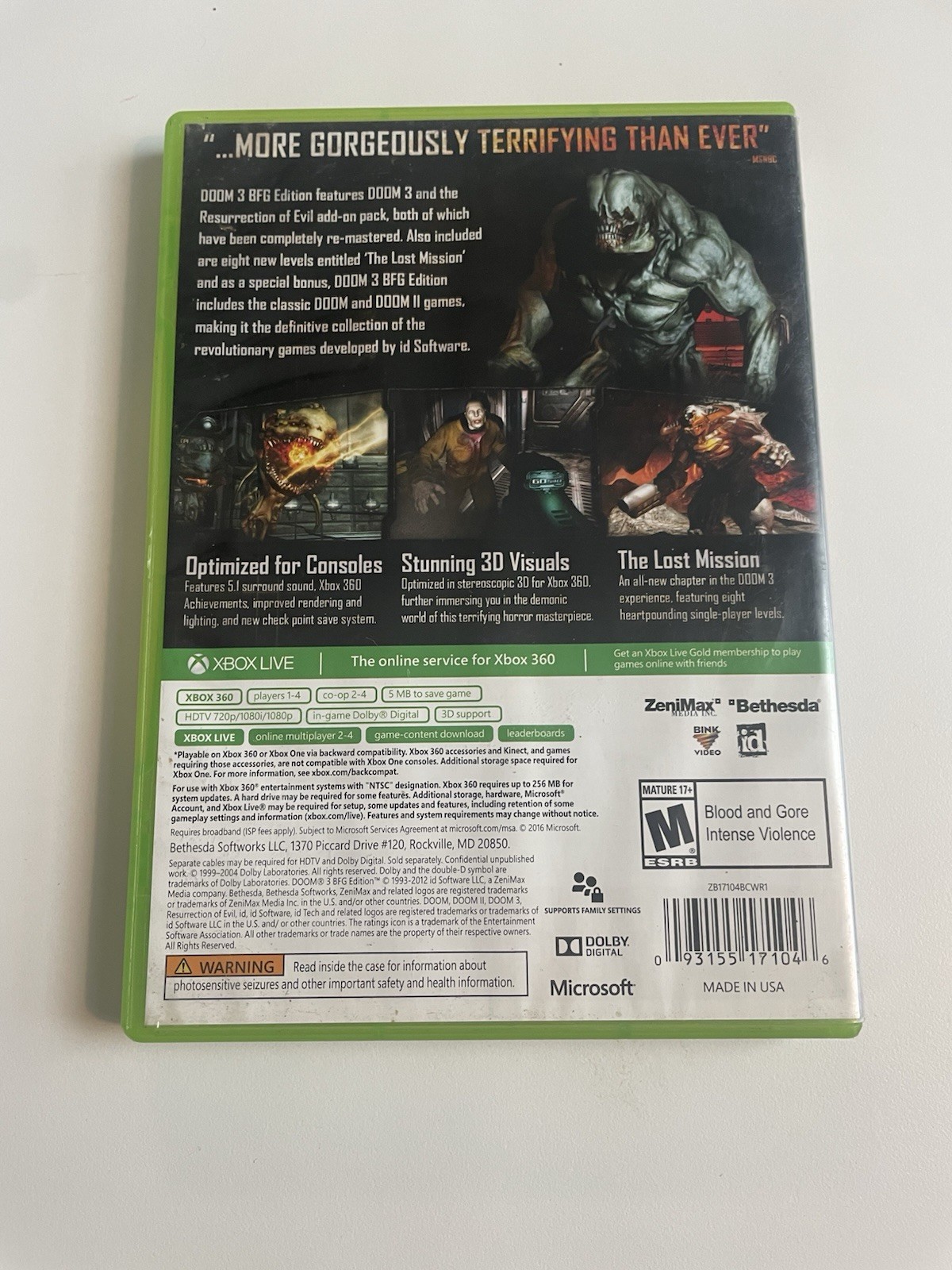 Doom 3 BFG Edition Xbox 360/One Tested Working fast shipping