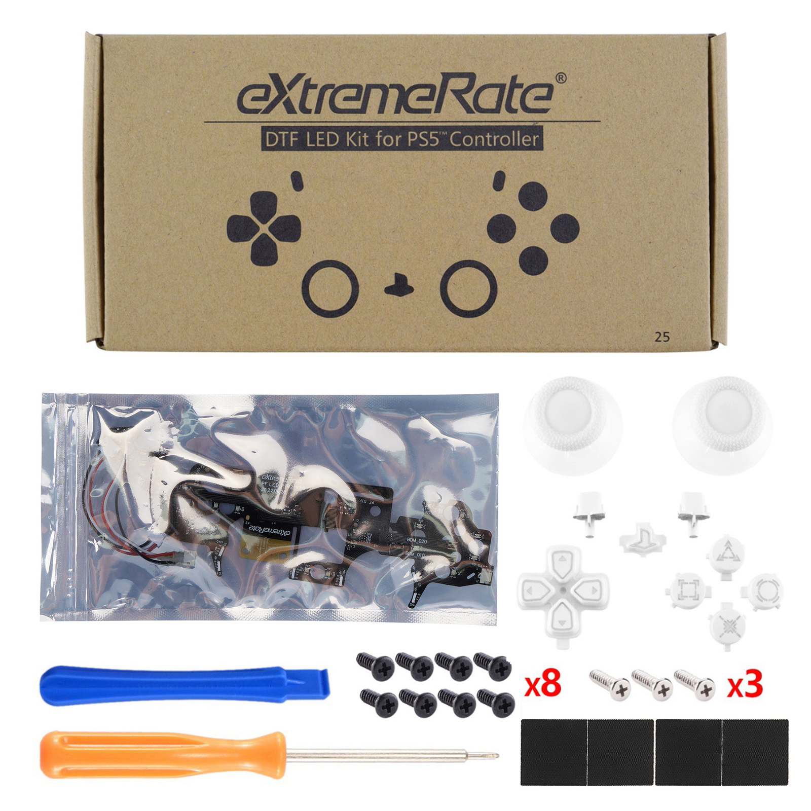 Multi-Colors Luminated White Symbols Buttons DTF V3 LED Kit for ps5 Controller
