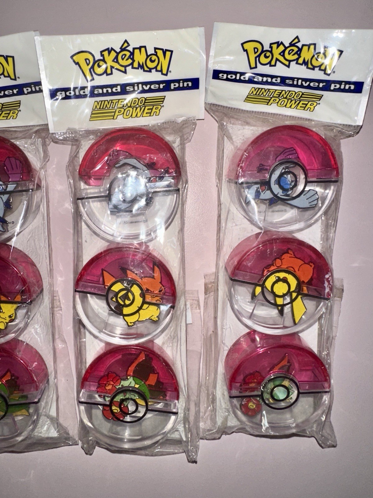 3 2000 Pokémon Nintendo Power Gold & Silver Pin Set Vintage Promo Pikachu Lugia