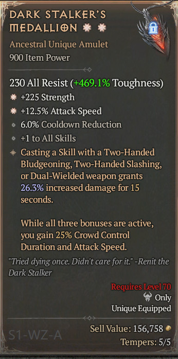 🔥 Diablo 4 Season 14 🔥 Dark Stalker’s Medallion 1GA/ 4GA