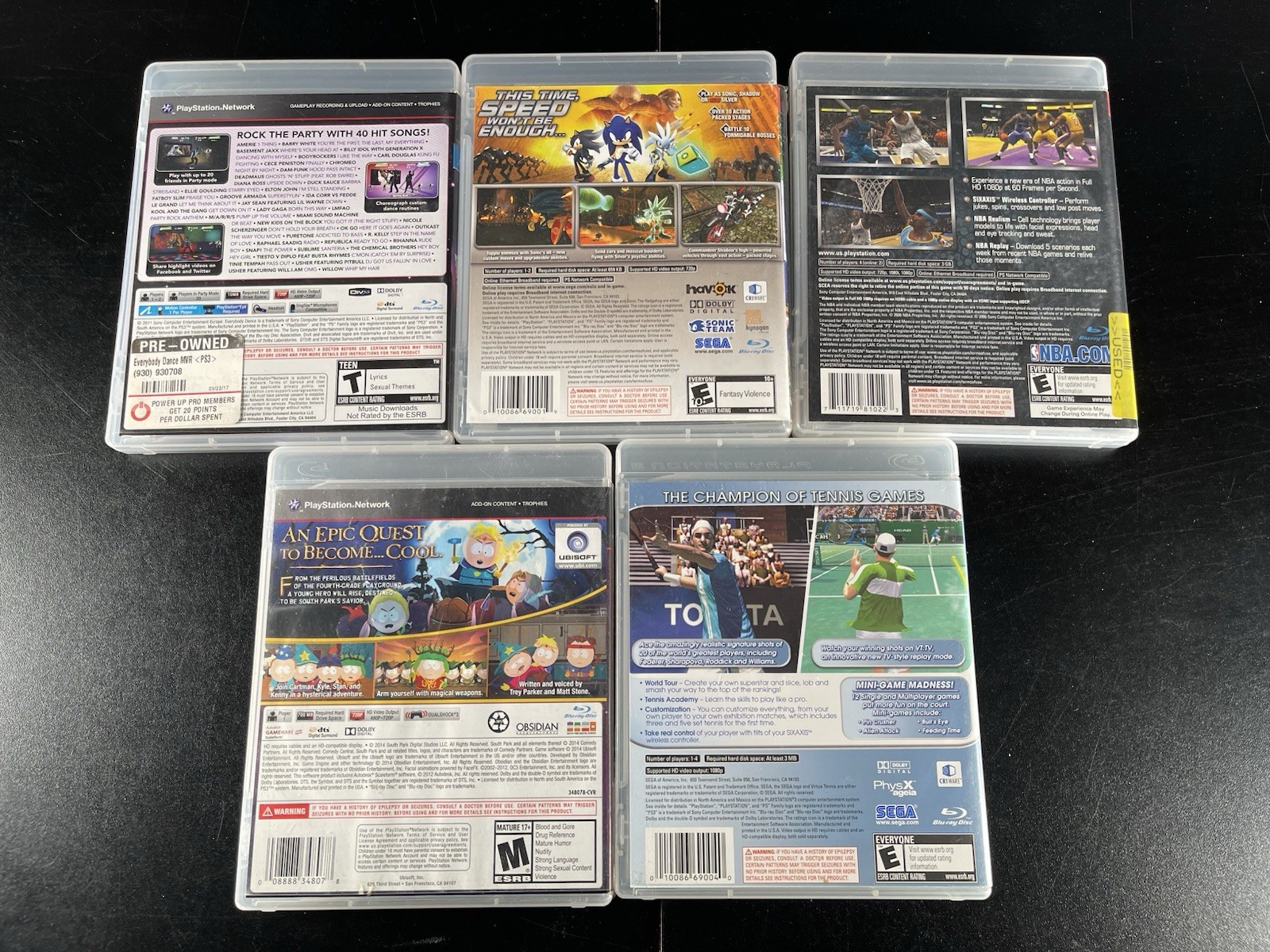 PS3 Game Lot x 5 South Park Tennis NBA 07 Sonic Everybody Dance
