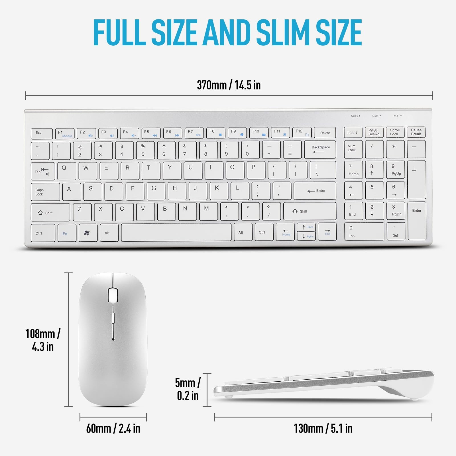 Wireless Keyboard and Mouse Combo, Compact GHKM006-Silver White, Silver White