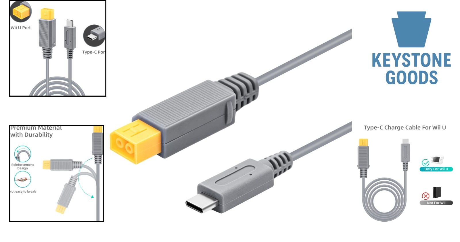 6.5Ft Type C Power Cable for Wii U – Compatible with 35W-65W Power Adapter