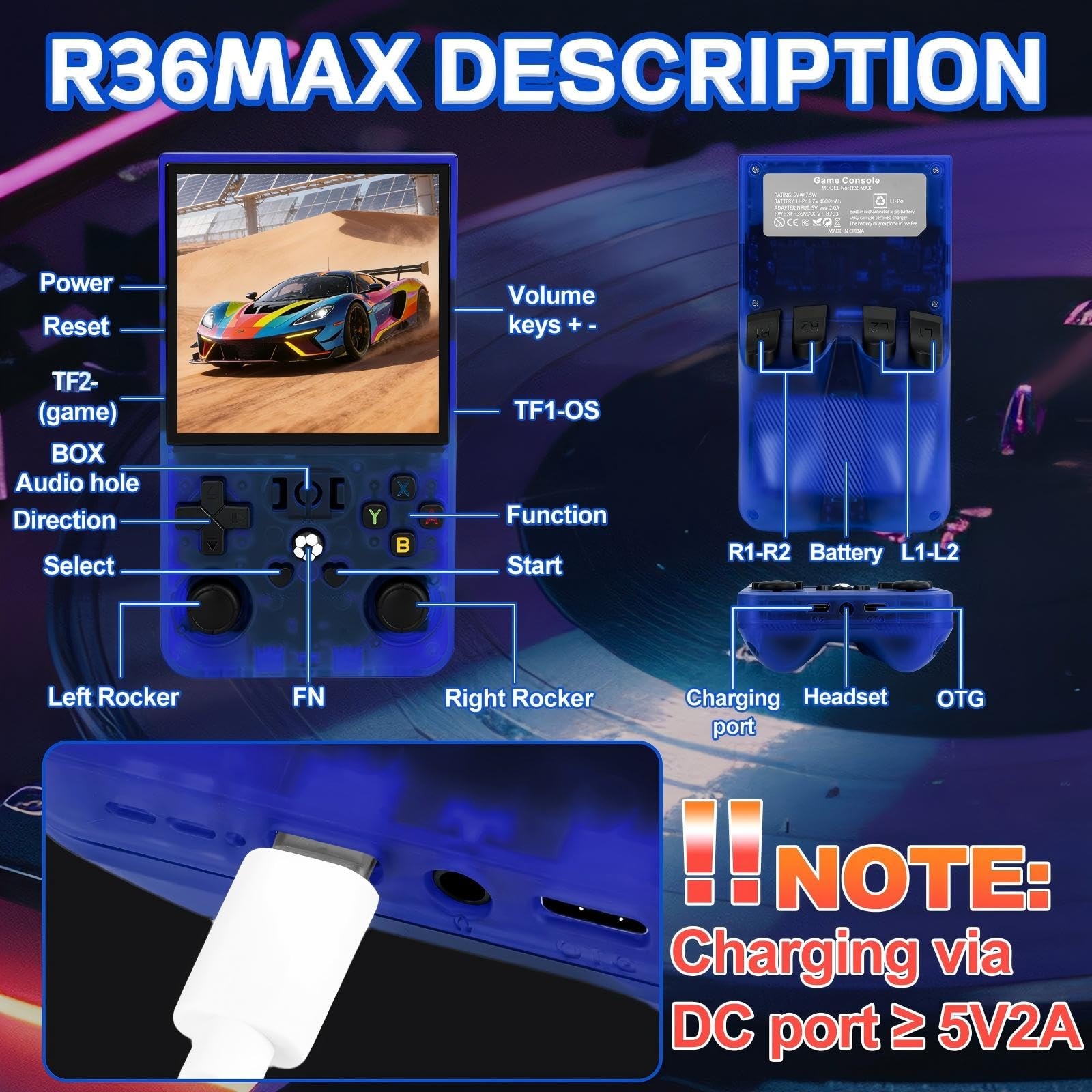 Rhesusco R36MAX Handheld Game Console – 4.0-Inch Screen, Support 22000+Classi…