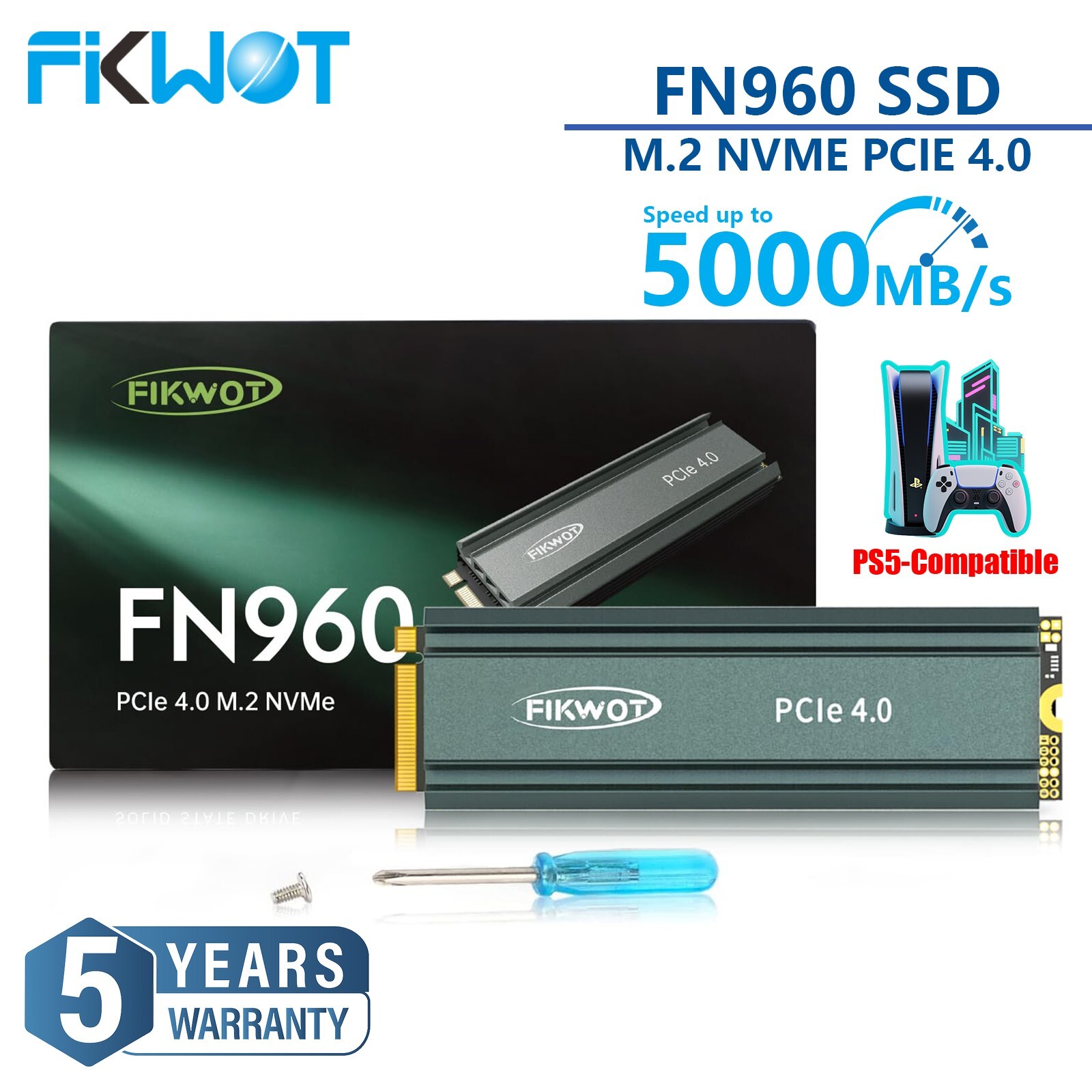 Fikwot 2TB 4TB M.2 NVMe SSD PCIe 4.0 5000MB/S PS5 Internal Solid State Drive LOT