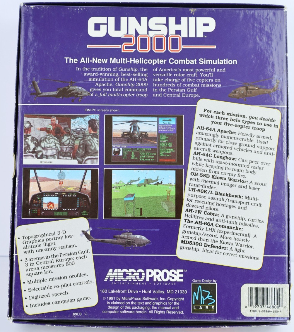 Gunship 2000 PC Big Box Complete MicroProse DOS