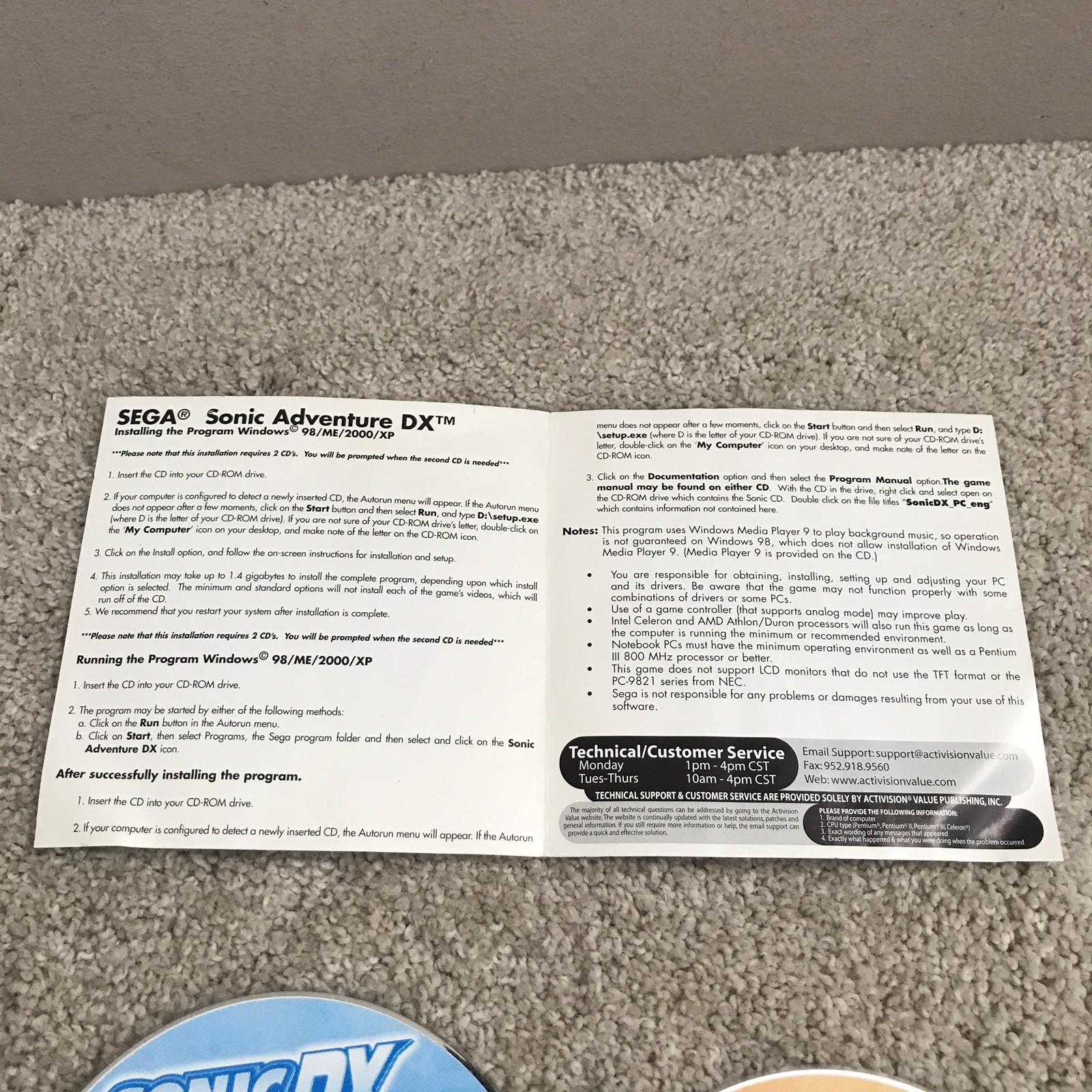 Sonic Adventure DX Director’s Cut (PC, 2003) 2 Discs and Front Artwork (No Case)