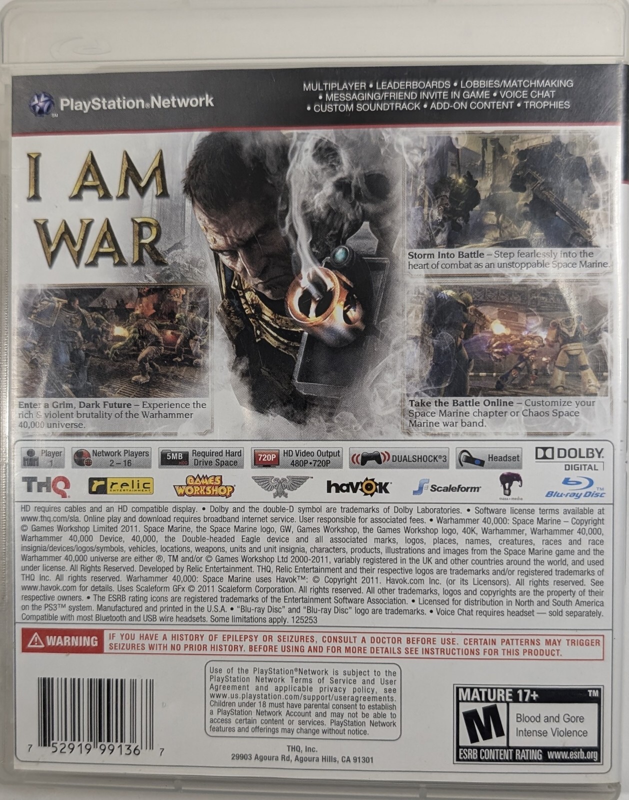 Warhammer 40,000 40K Space Marine Sony PlayStation 3 PS3 Cib Tested and Working