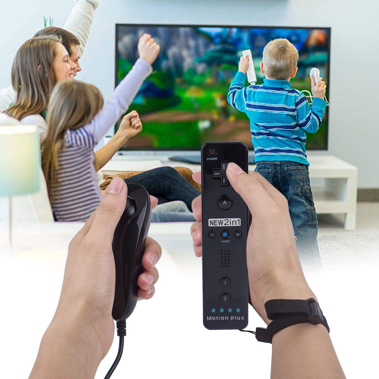 2 in 1 Motion Plus Remote & Nunchuck Controllers for Wii & Wii U Wiimote + Strap