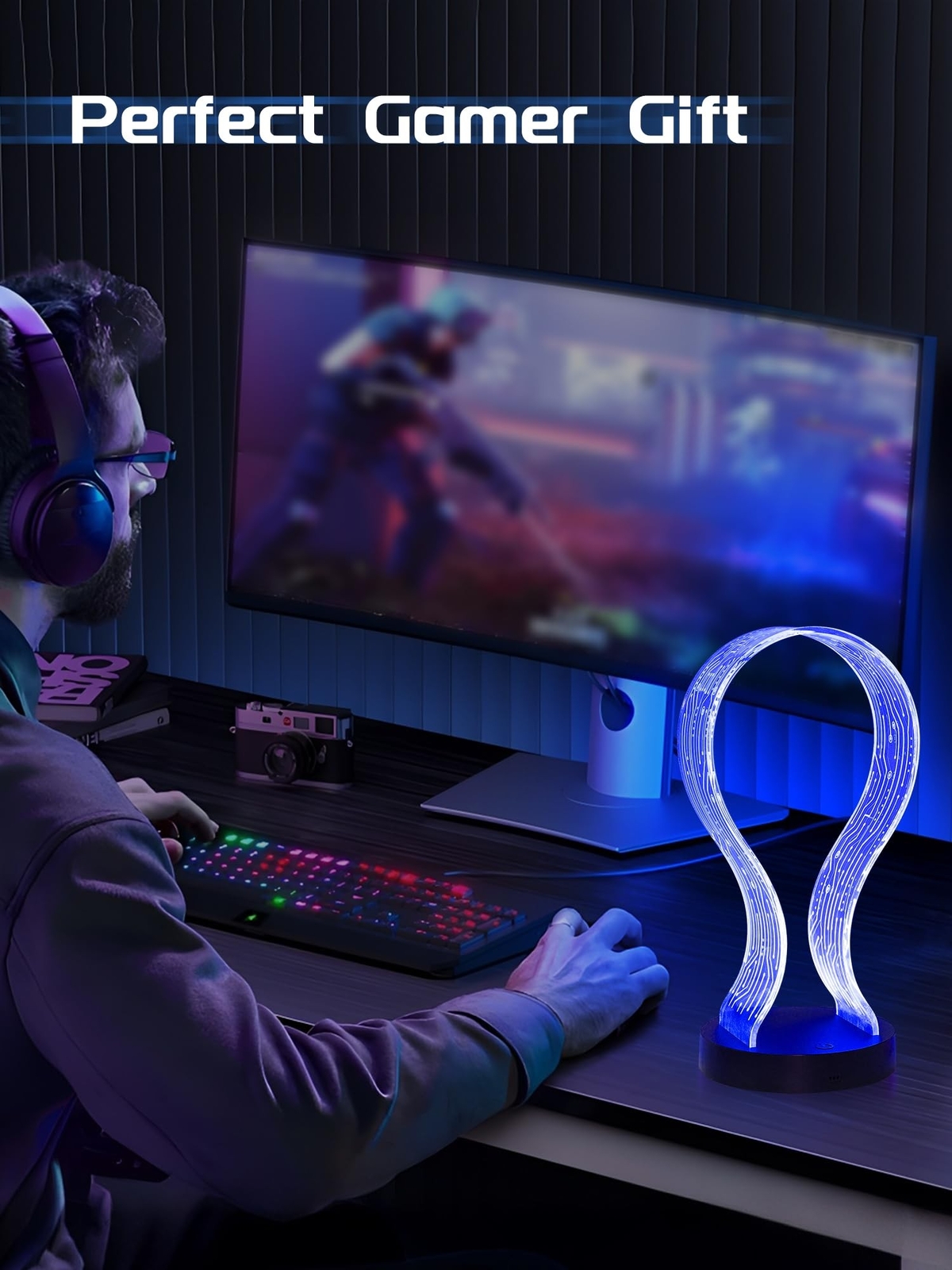 Light Up Headphone Stand with 16 Color Lights, PCB Pattern Acrylic Headset St…