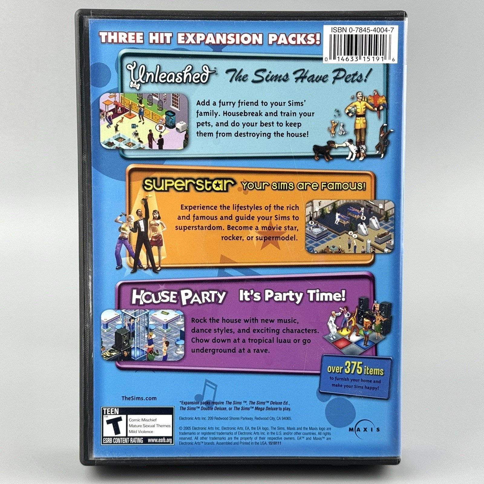 The Sims Expansion Three-Pack: Volume 1 (PC, 2005) CIB Complete – 3 Pack Vol One