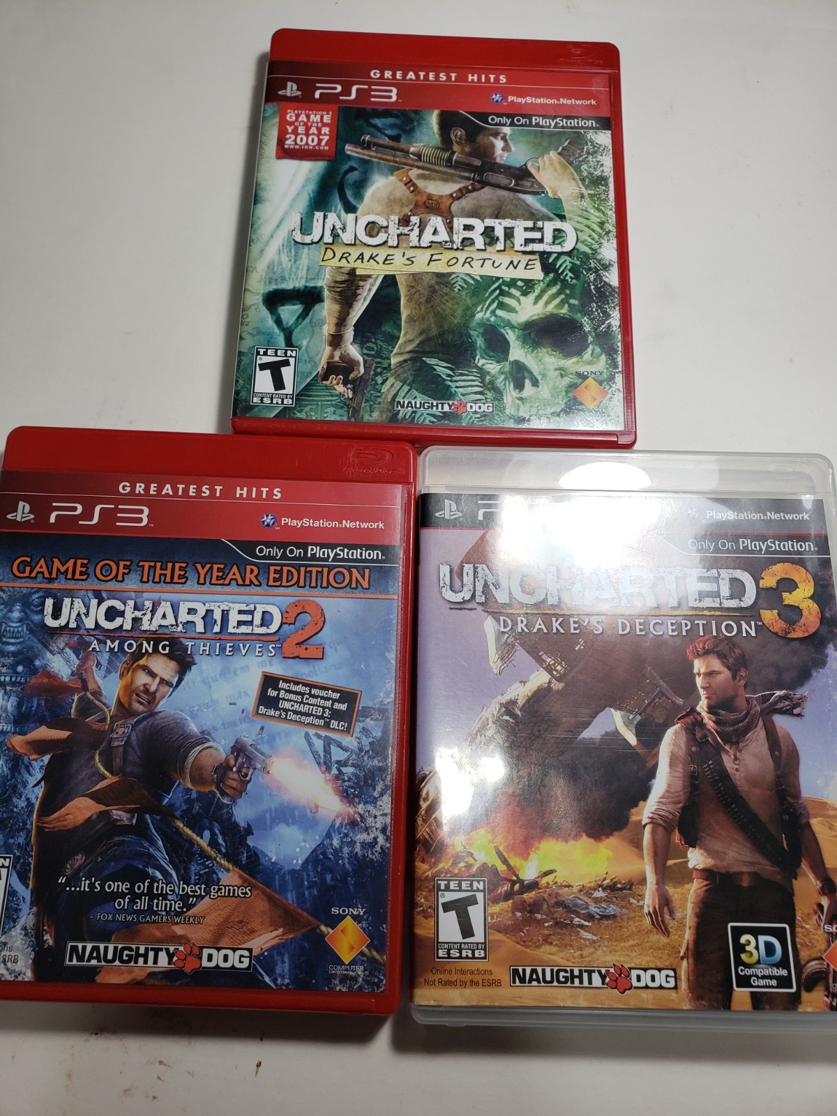 Uncharted 1 2 3 Trilogy Bundle Sony PlayStation 3 PS3 Lot (3) Tested CIB Complet