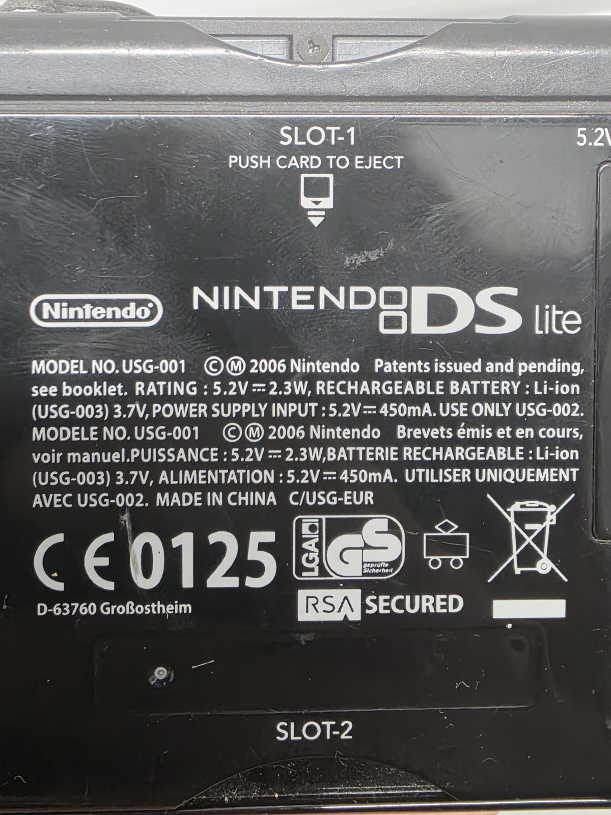 Nintendo DS Lite Black USG-001 Handheld Console With Charger Broken Hinge