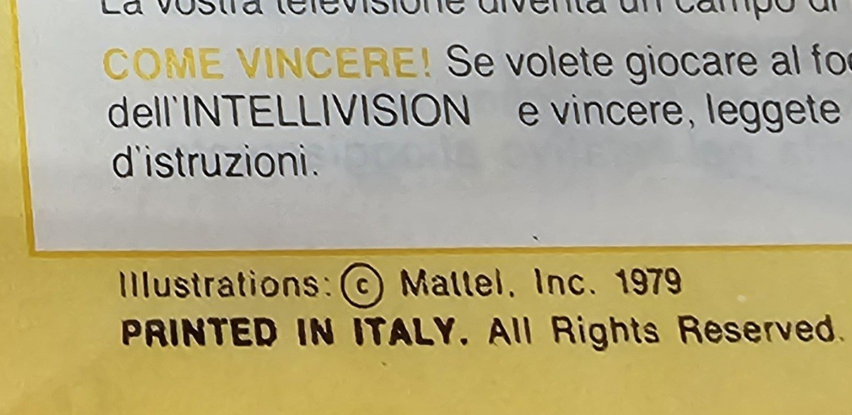 NFL Football Italian Variant Intellivision Video Game. Manual Printed In Italy