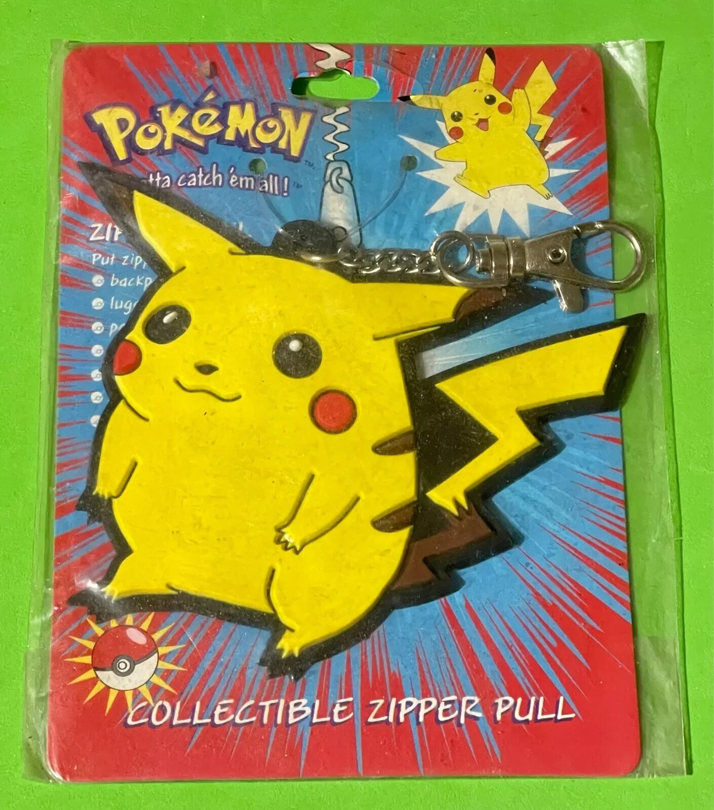 PIKACHU ZIPPER PULL KEYCHAIN Vintage KEYRING GADGET ANIME 1999 POCKET MONSTER