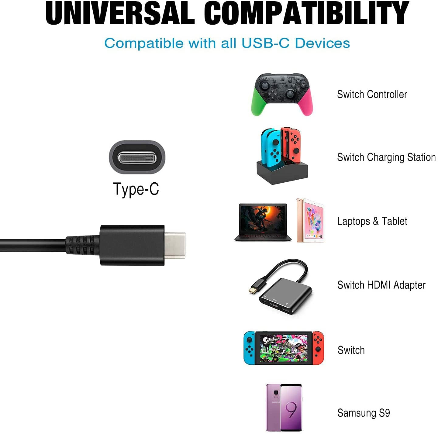 PWR Charger for Nintendo Switch / Lite Power Ac Adapter Switch Dock Type C Cable