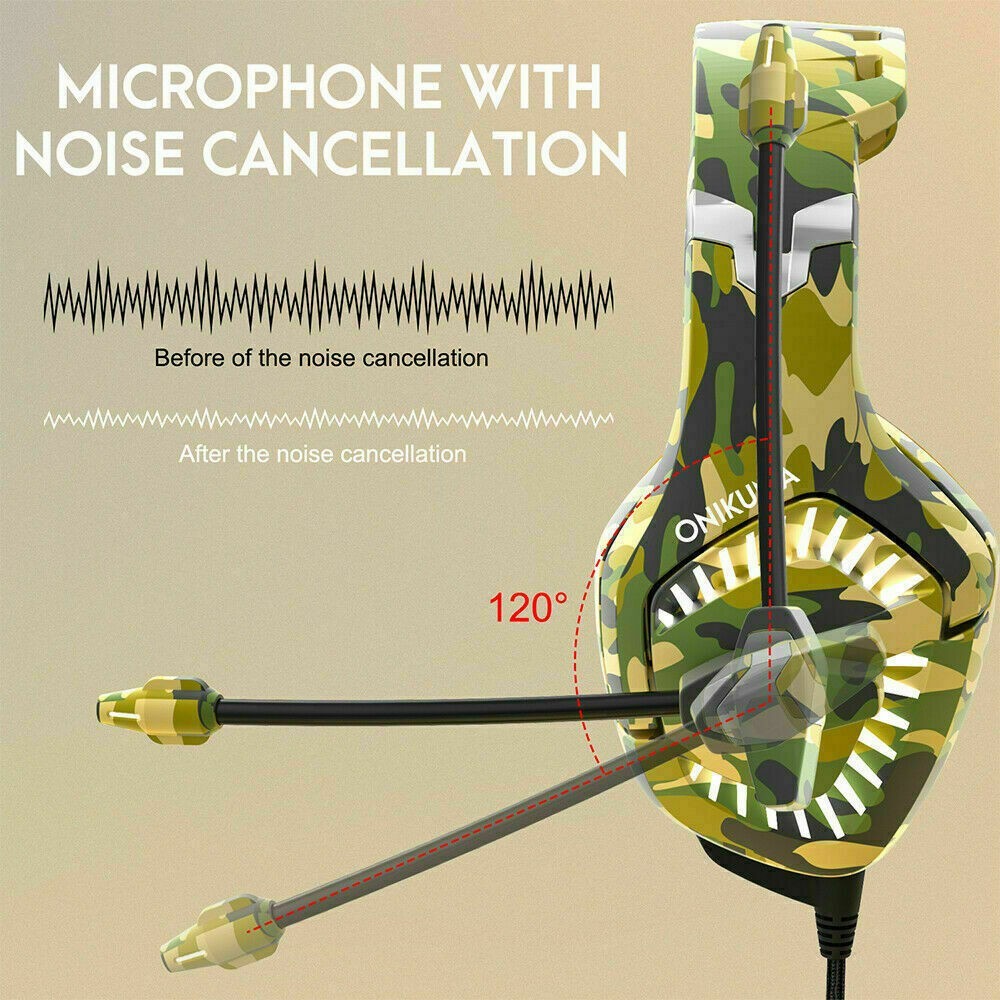 Gaming Headset K1PRO Camouflage Yellow PS3 PC PS4 PS5 7.1 Surround Sound Stereo