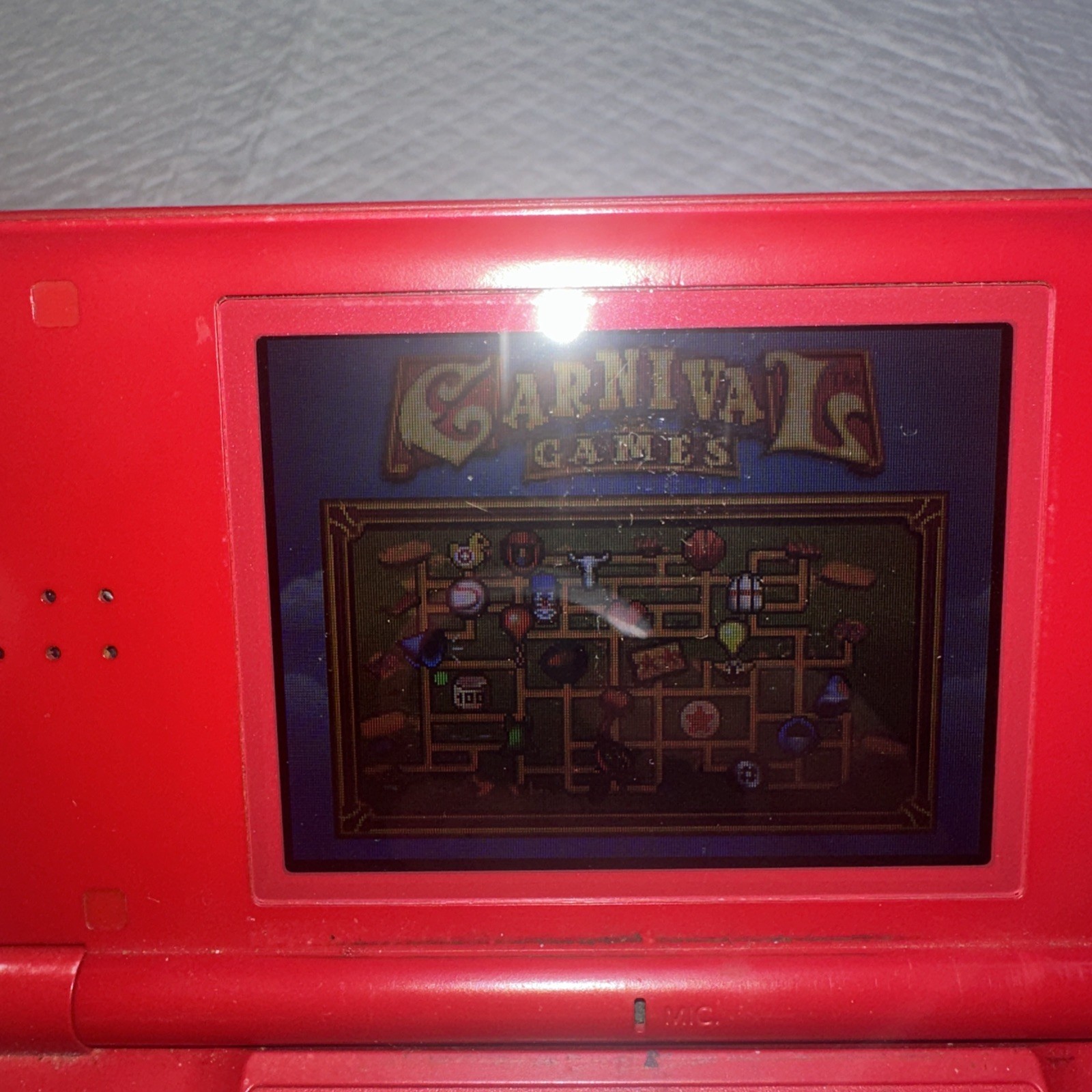 Nintendo DS Lite Mario Edition Console w/ Charger & GBA WORKS! BAD HINGE!