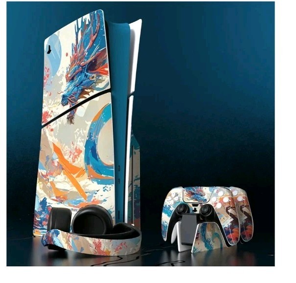 PlayVital Full Set Skin Decal for ps5 Slim Console Disc Edition, DragonElysium