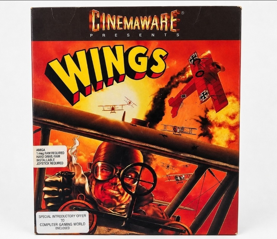 Vintage Cinemaware Wings Video Game Commodore AMIGA WWI Flight Sim 1990 Complete