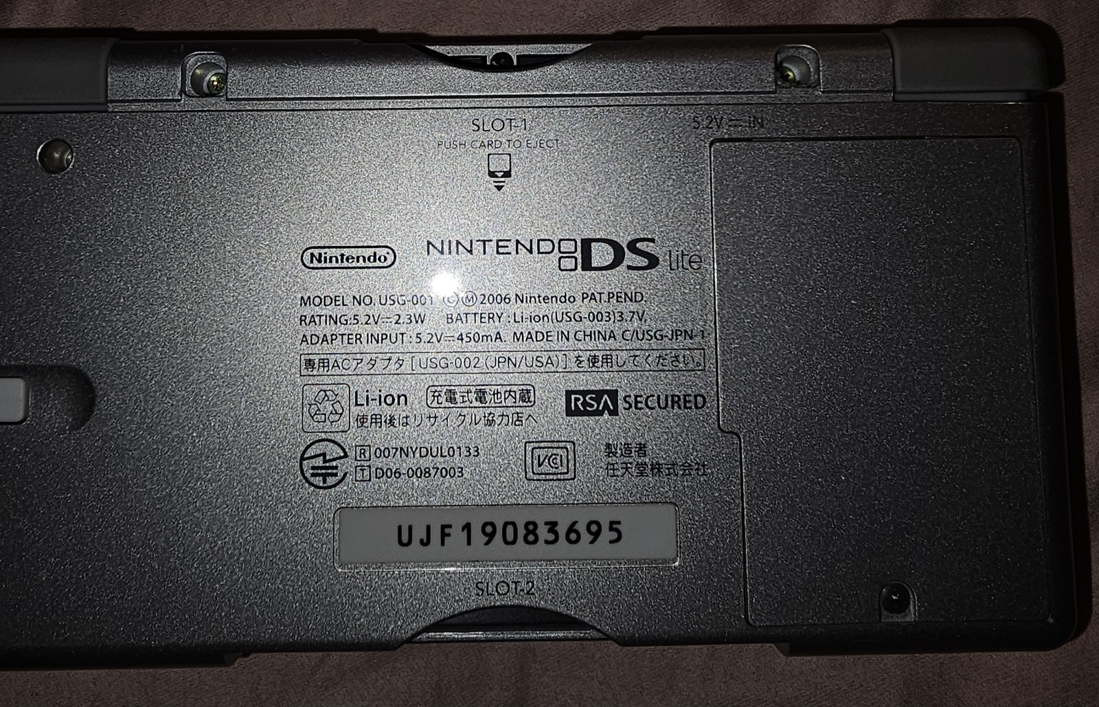 Nintendo DS Lite Silver Handheld System USG-001 Wi-Fi Capability