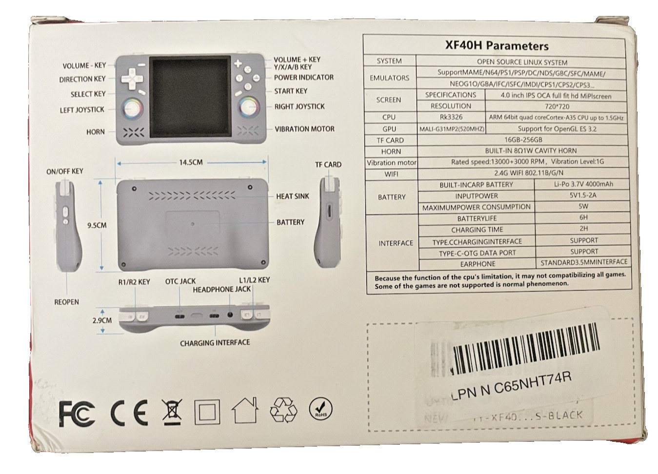 XF40H Retro Handheld Game Console, 64GB-128GB Mini Video Game Built In Games