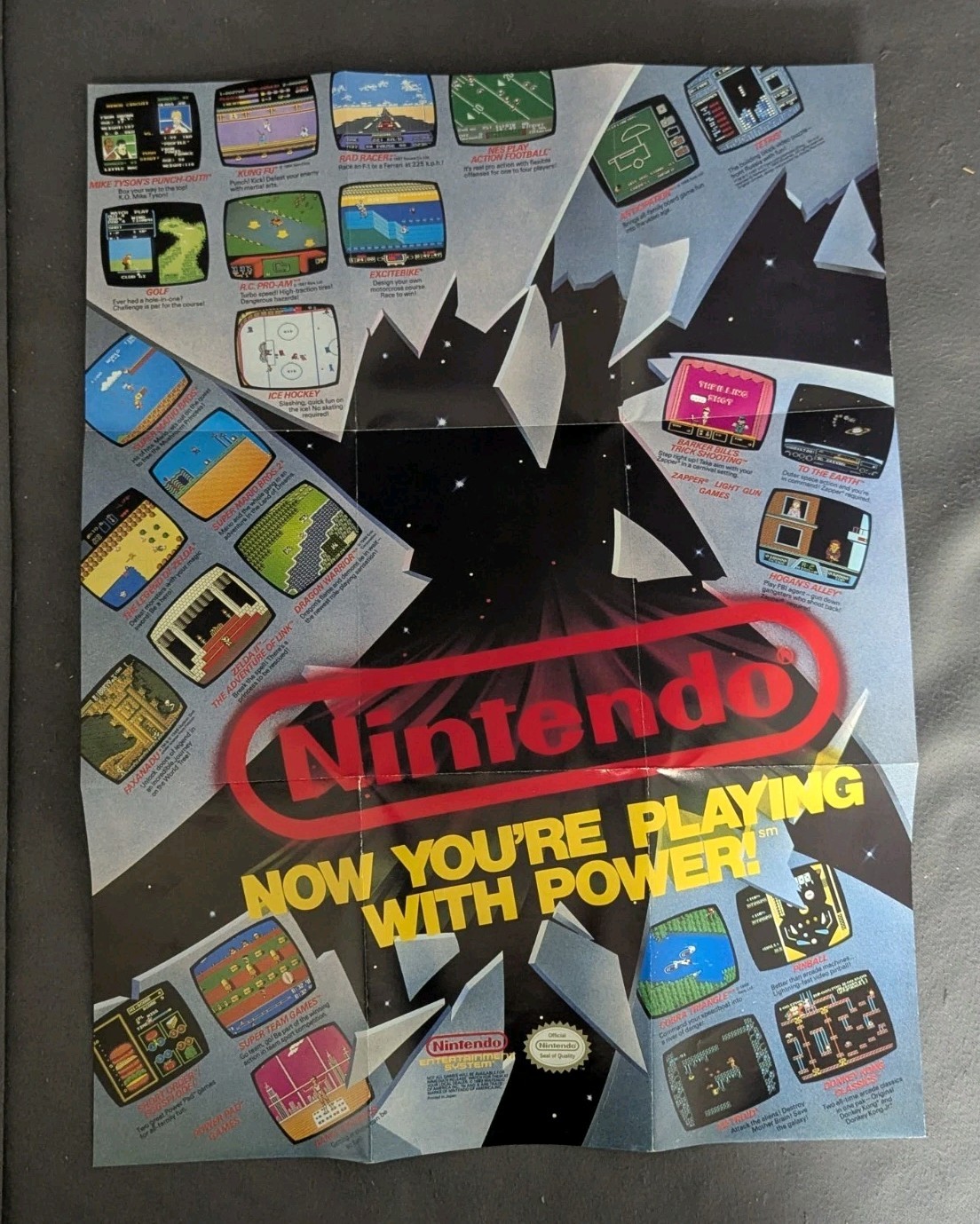 1989 Nintendo Fold Out Poster Insert “Now You’re Playing with Power”