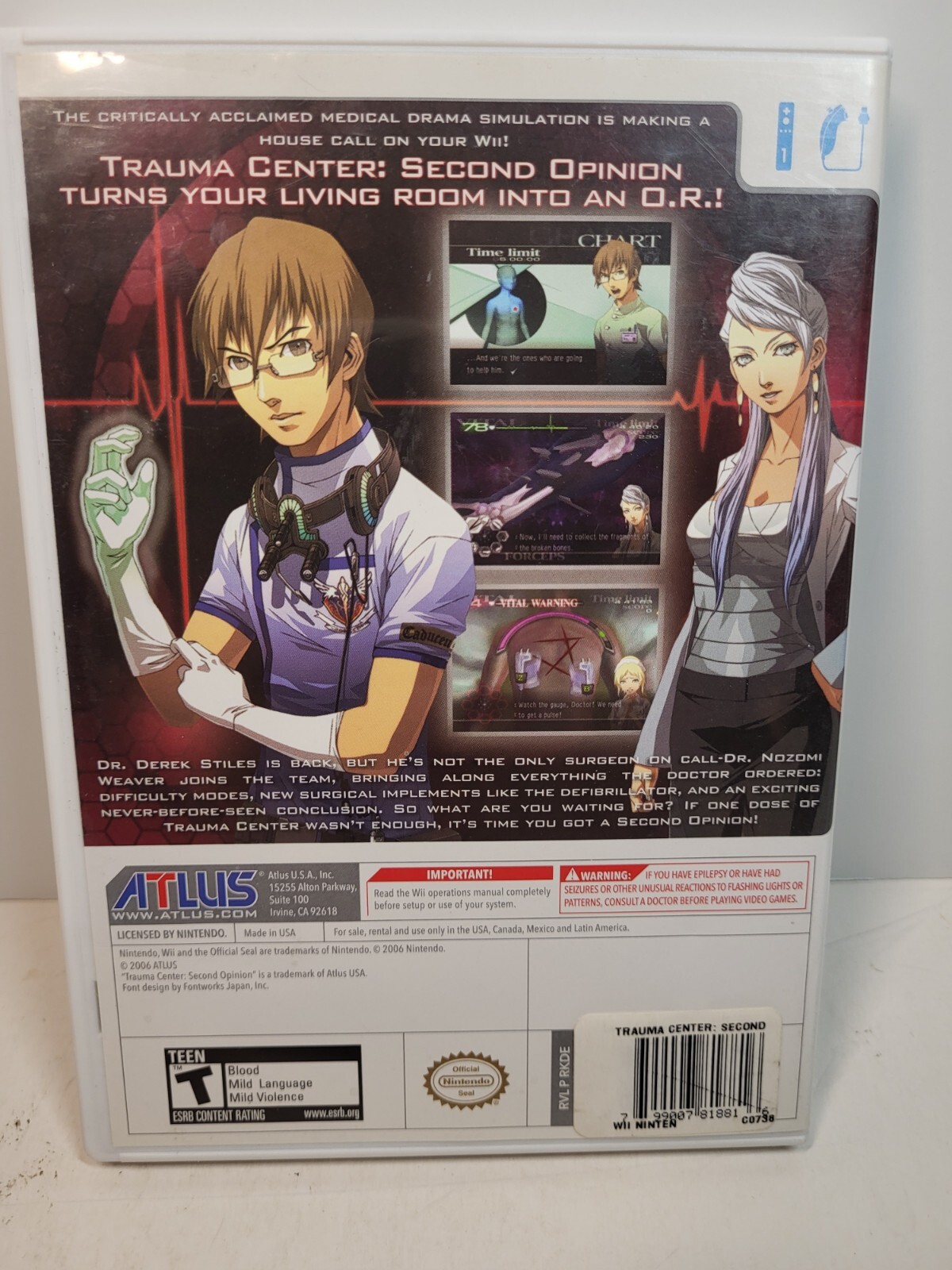 Trauma Center Second Opinion (Nintendo Wii, 2006 Altus)