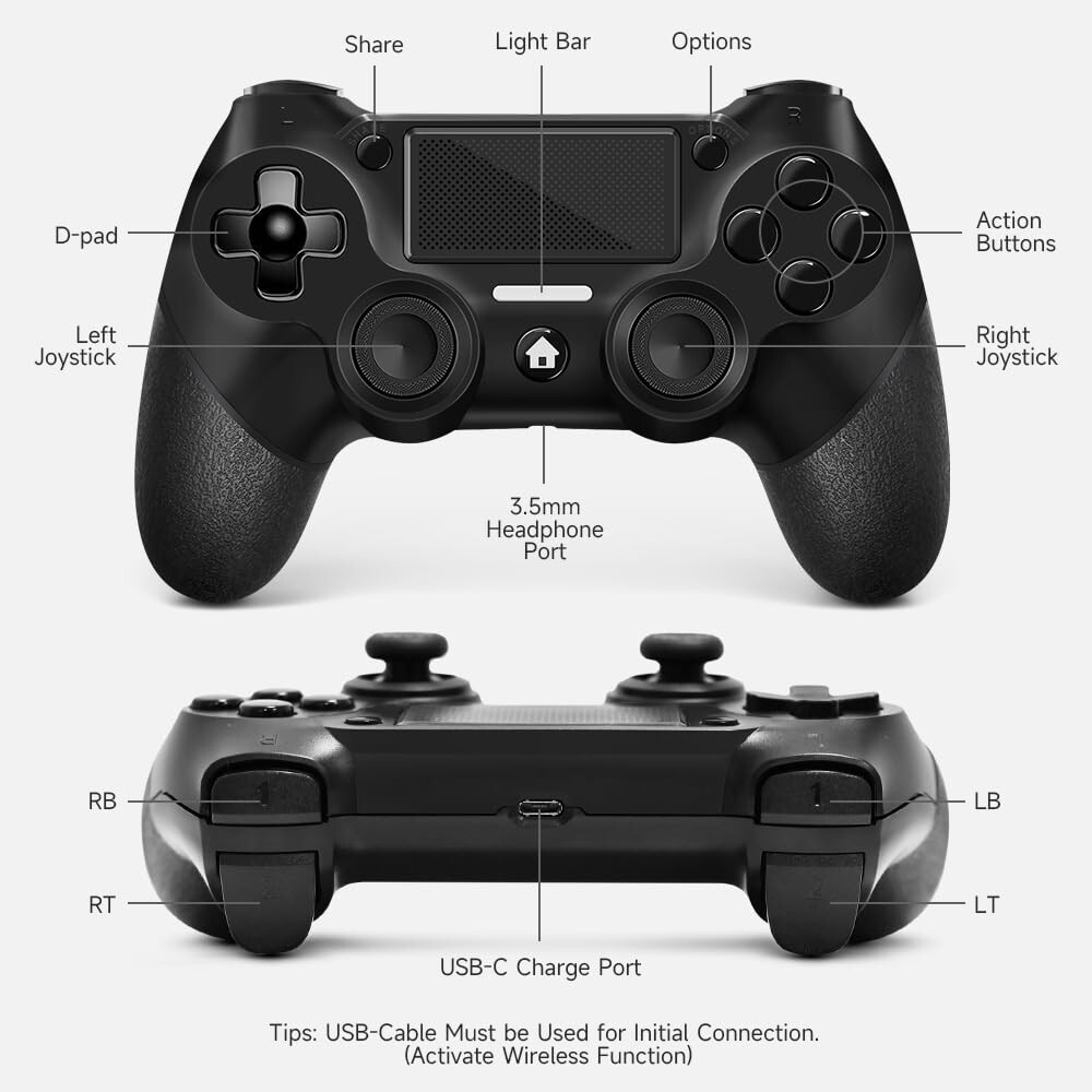 Wireless Controller for PS4 with Non-Slip Grip, 3.5mm Audio Jack and Thumb Caps