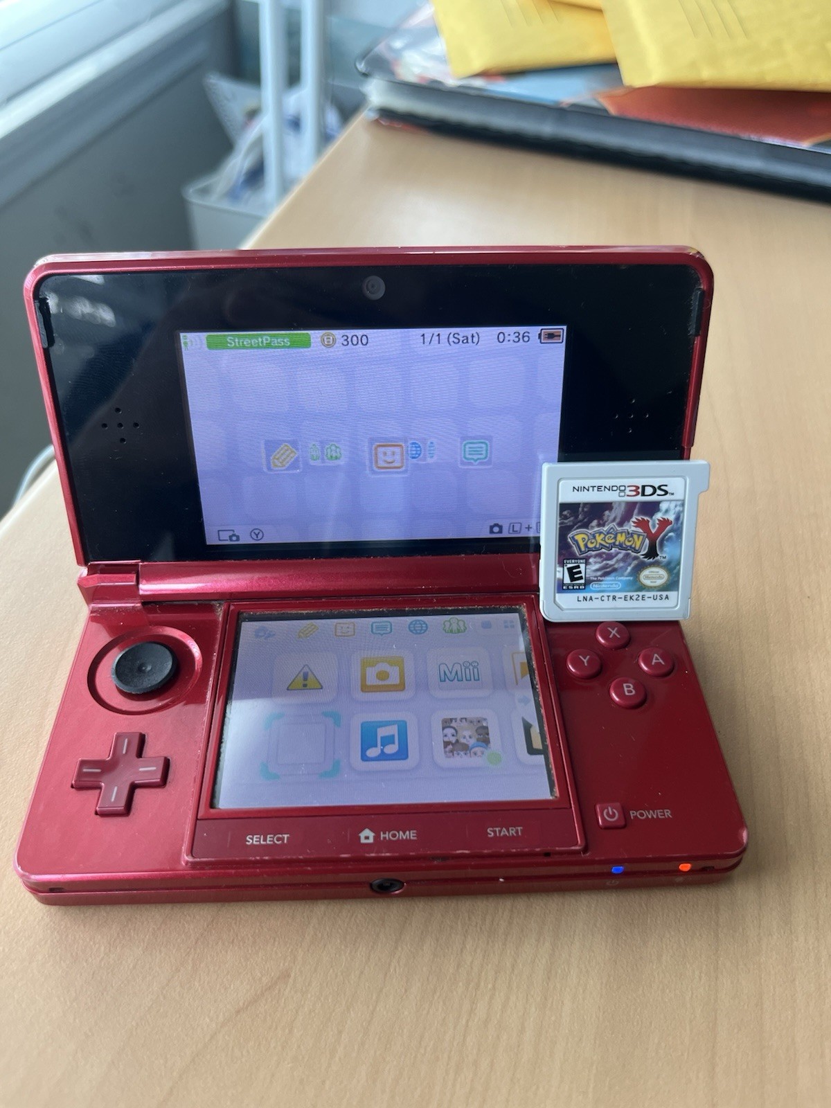 Nintendo 3DS Red Console North America OEM Charger+Pokemon Y READ SHIPS TMR